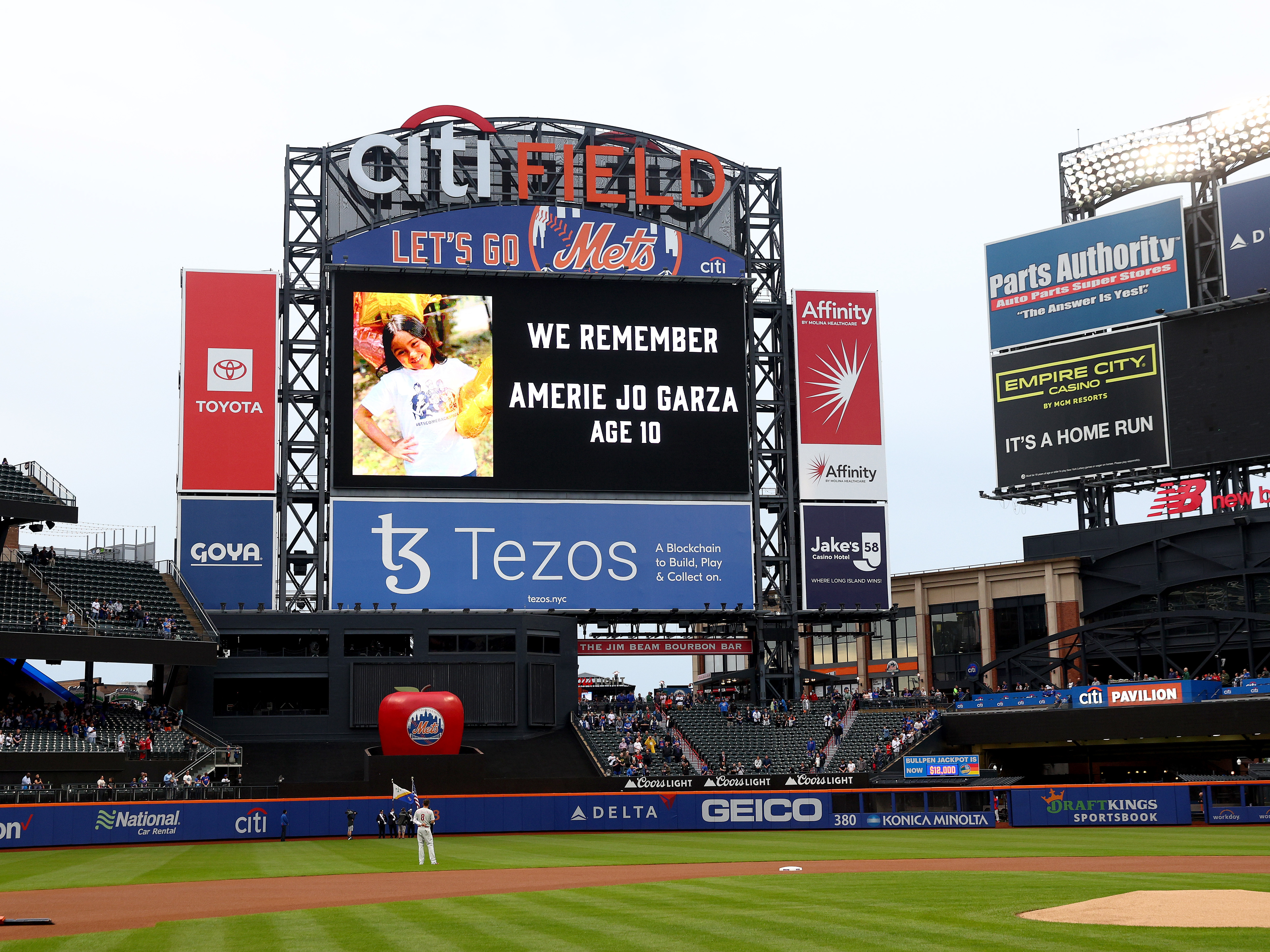 Amerie Jo Garza's name is displayed before the game between the New York Mets and the Philadelphia Phillies at Citi Field on May 27, 2022 in the Queens borough of New York City. (Getty Images)