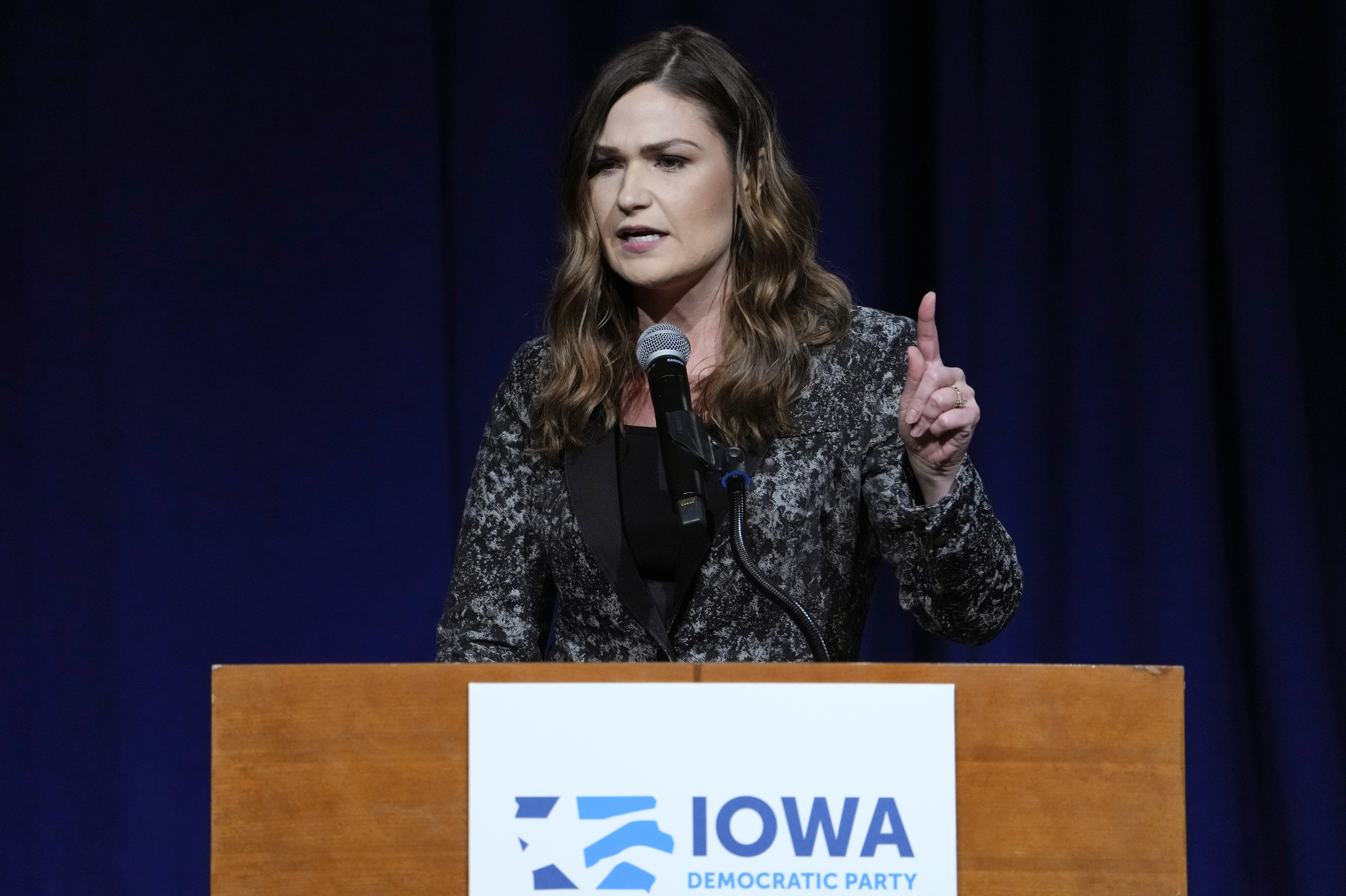 Former Iowa U.S. Rep. Abby Finkenauer is hoping to replace longtime Republican U.S. Sen. Chuck Grassley. Finkenauer is the front-runner for Iowa's Democratic primary on Tuesday.