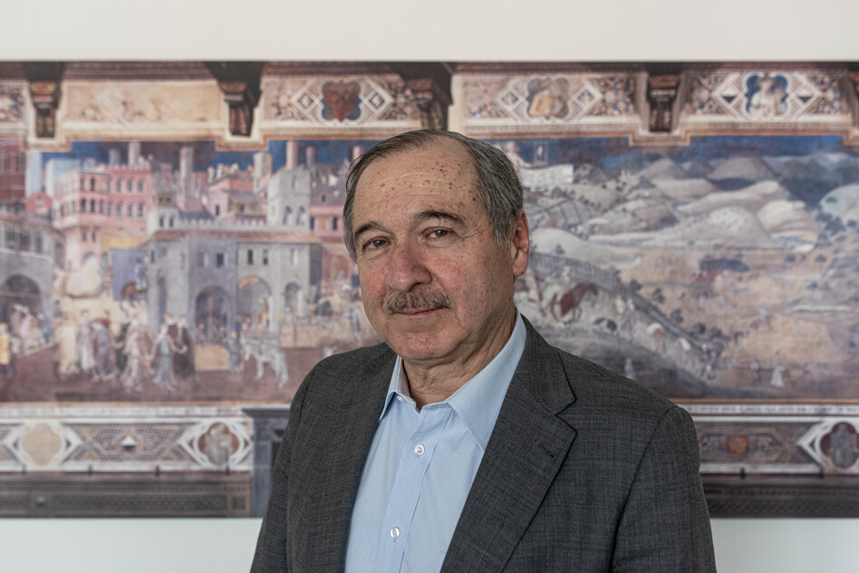 Eduardo Cifuentes is the president of the Special Jurisdiction for Peace, a tribunal set up to prosecute war crimes in Colombia. Here he shows an Italian Renaissance painting made by Ambrogio Lorenzetti called The Allegory of Good and Bad Government.