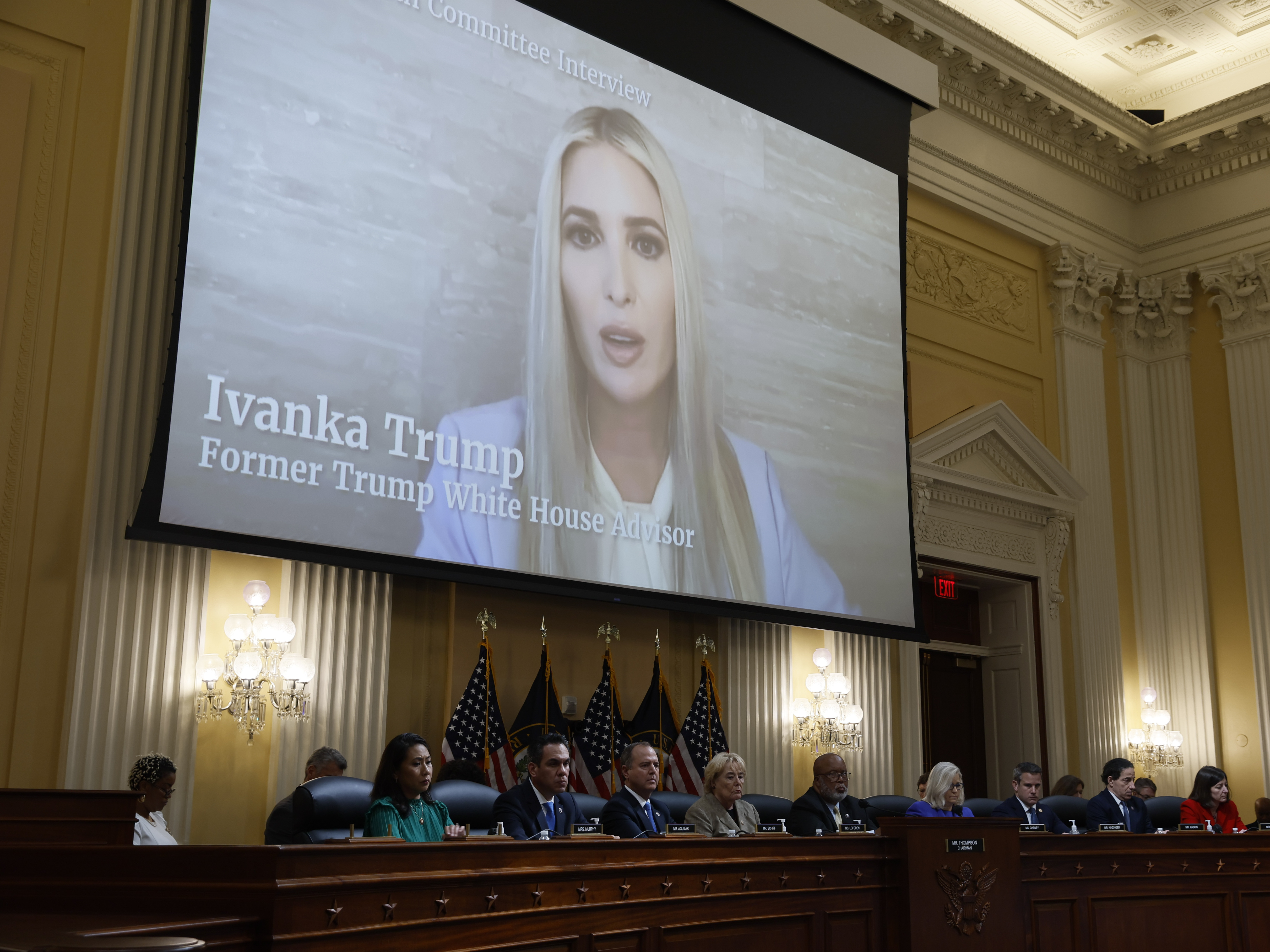 Ivanka Trump, former senior adviser to Donald Trump, displayed on a screen during a hearing of the Select Committee to Investigate the January 6th Attack on the US Capitol in Washington, D.C., US, on Thursday. (Bloomberg via Getty Images)