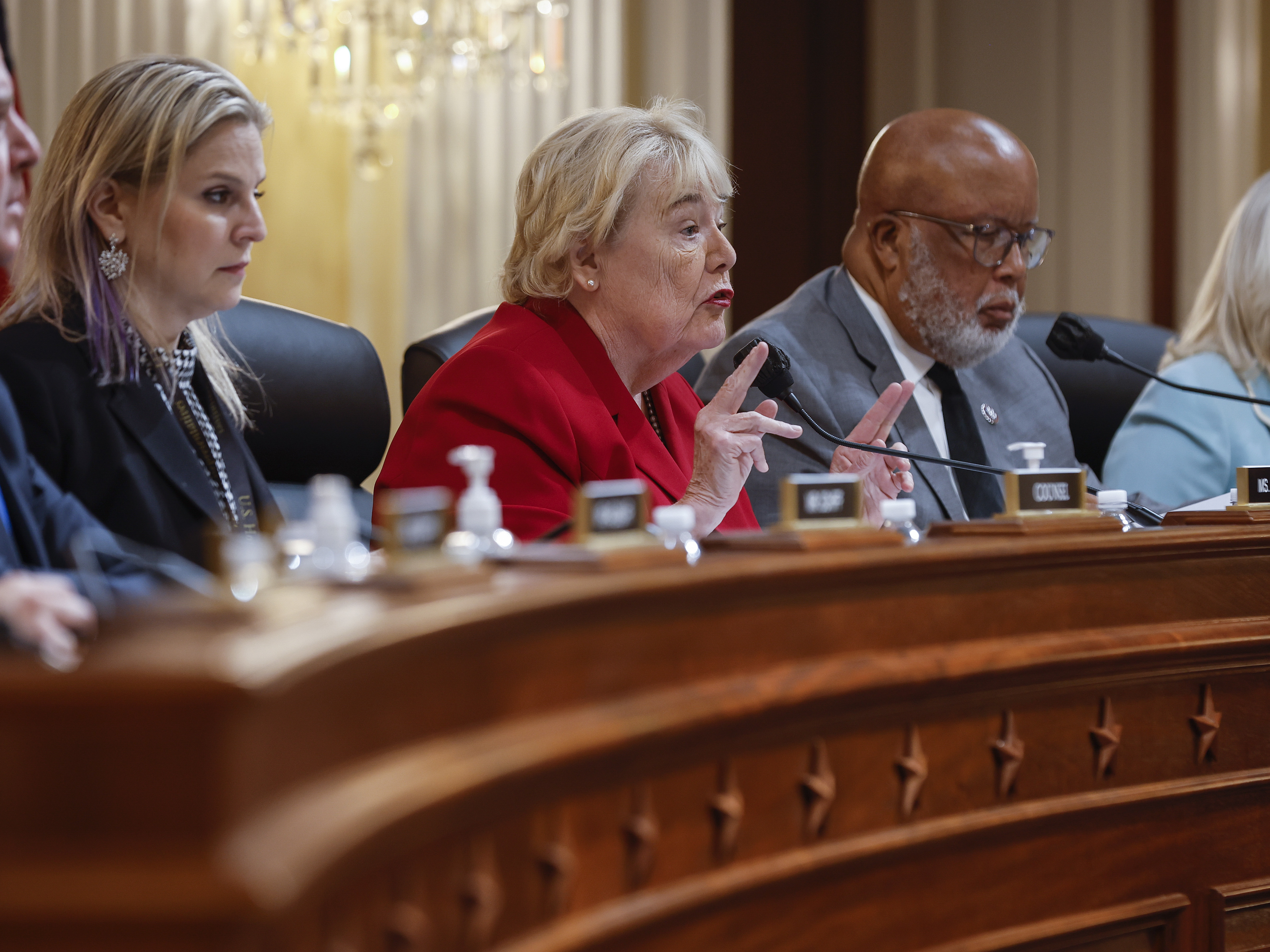 Rep. Zoe Lofgren, D-Calif., delivers remarks on Monday during a hearing by the House committee investigating the Jan. 6 attack. (Getty Images)