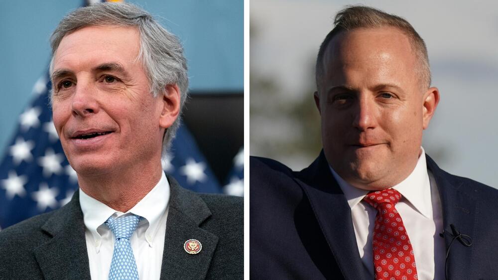 Rep. Tom Rice, a Republican from South Carolina, is seen at left. At right is state Rep. Russell Fry. (Greg Nash/The Hill/Bloomberg via Getty Images; Sean Rayford/Getty Images)