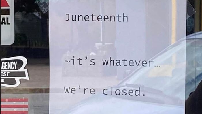A racist Juneteenth sign at a Maine insurance agency sparks backlash online A racist Juneteenth sign at a Maine insurance agency sparks backlash online