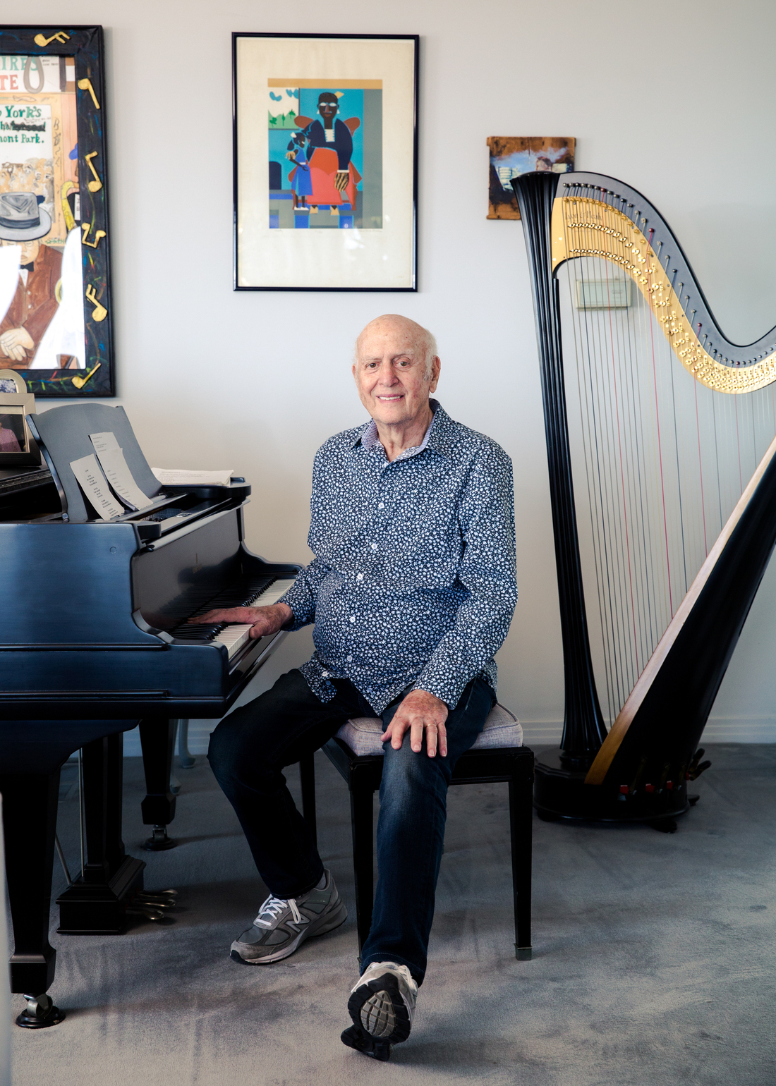 Mike Stoller, 89, the songwriter and producer who, with his producing partner, wrote many of Elvis's biggest songs, poses for a portrait at his home in Los Angeles, CA.