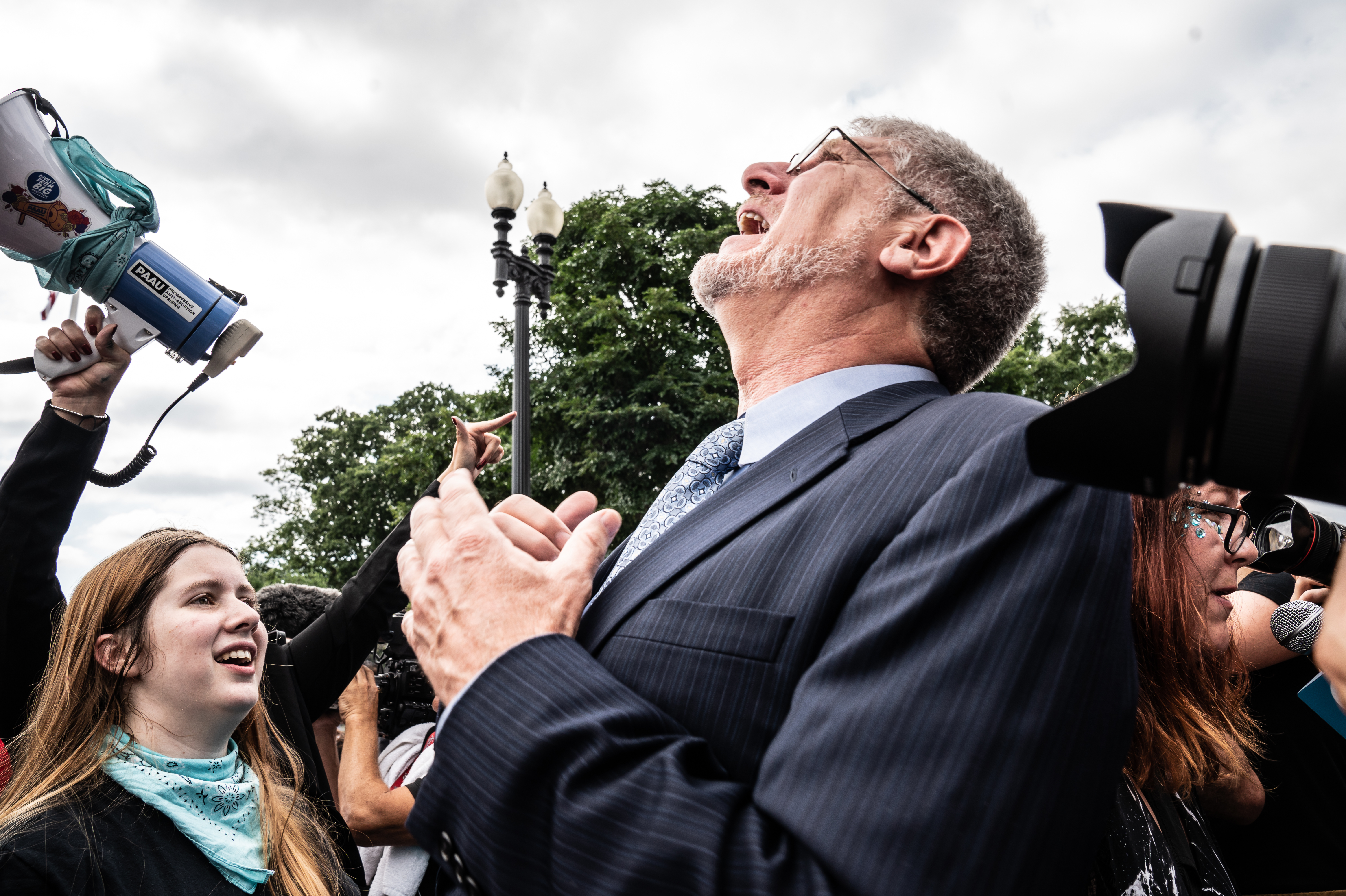 Anti-abortion activists react to the Supreme Court's decision to overturn Roe v. Wade.
