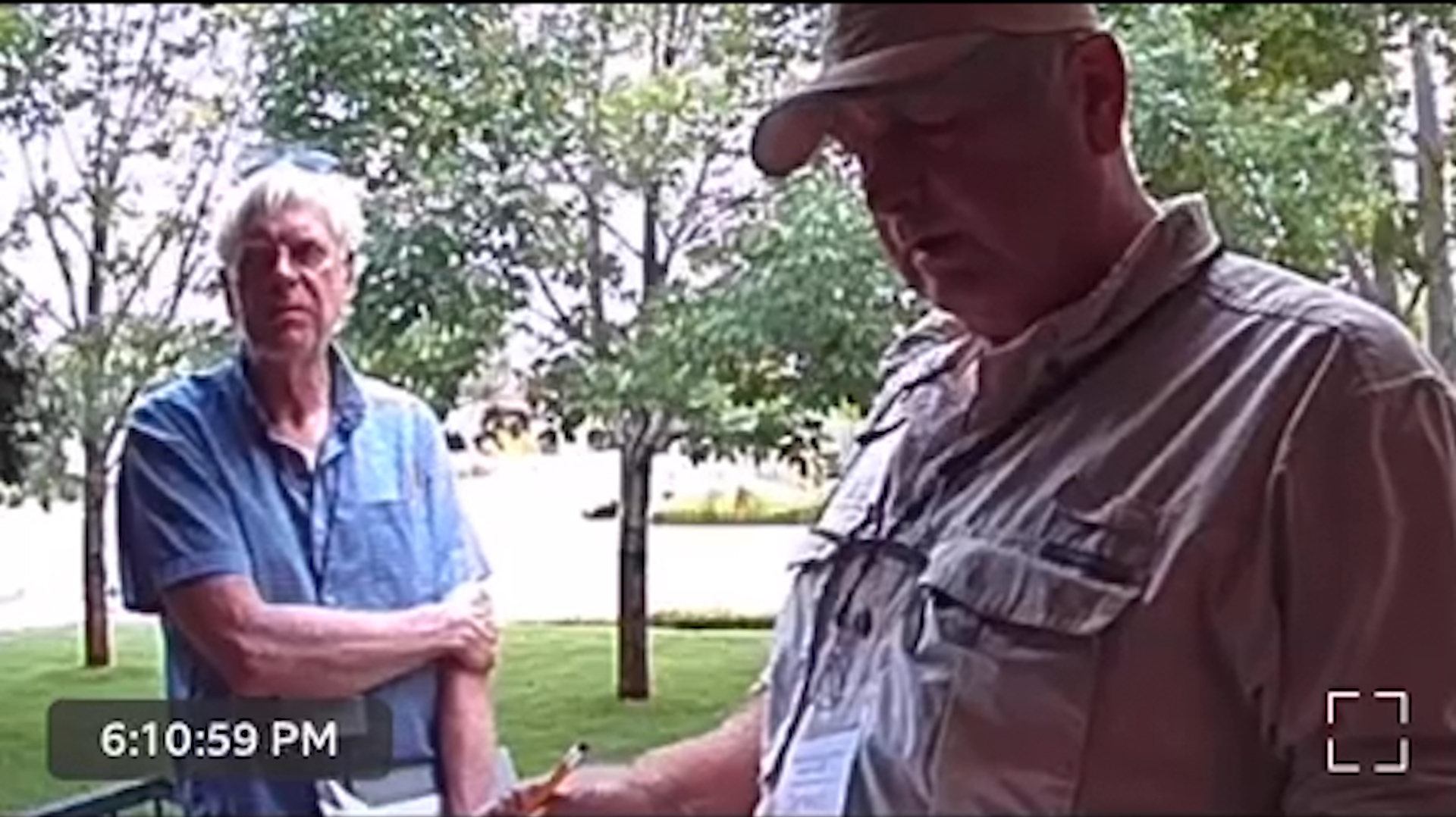 Two canvassers are seen last year on Michelle Garcia's front-door camera in in Pueblo, Colo. The men said they were &quot;doing a voter verification project.&quot; (Michelle Garcia)