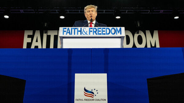 Former President Donald Trump gives the keynote address at the Faith & Freedom Coalition during its annual "Road To Majority Policy Conference" at the Gaylord Opryland Resort & Convention Center June 17, 2022, in Nashville, Tenn.
