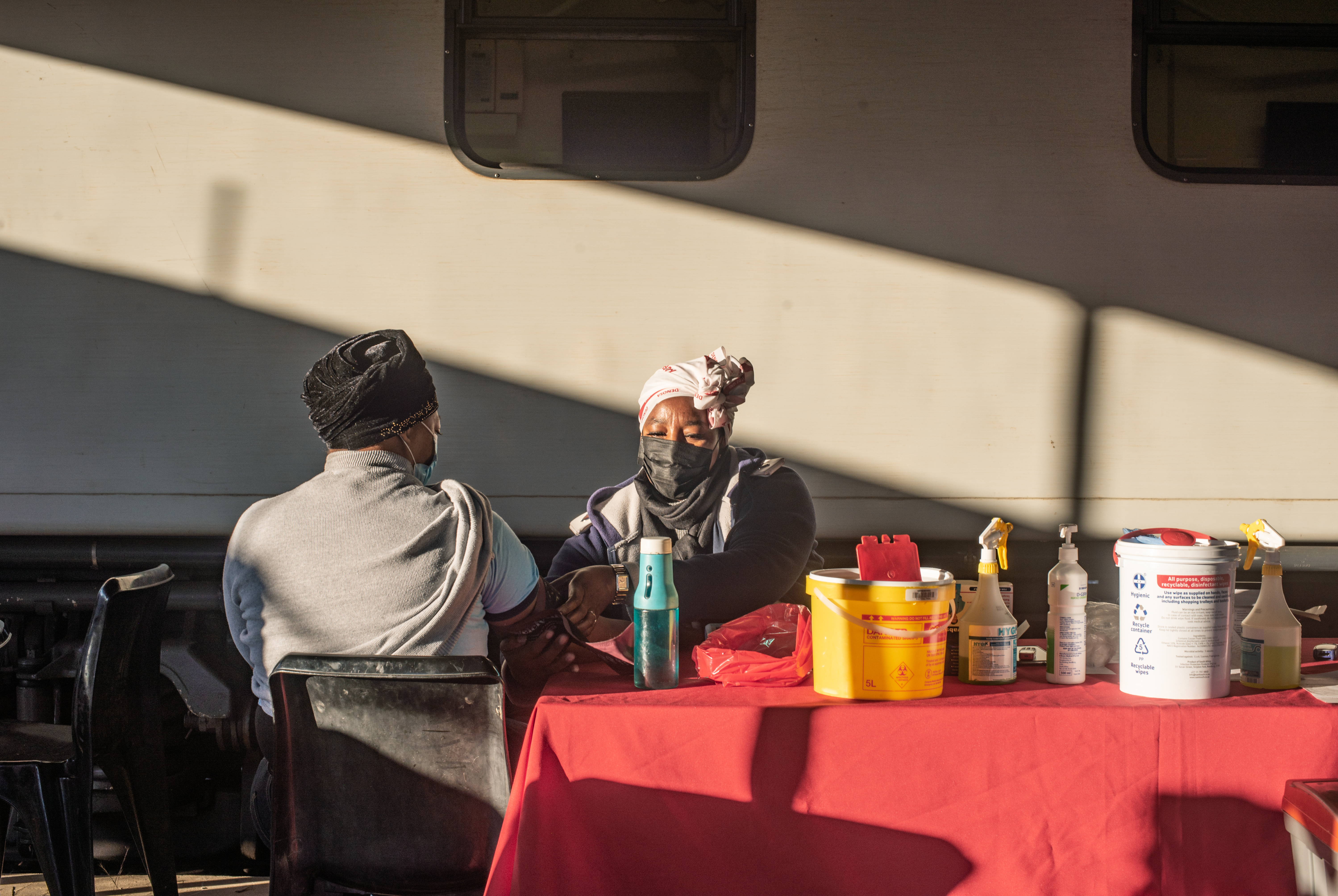 PHOTOS: South Africa's 'train of hope' is a godsend for millions. But new threats loom 10 A nurse takes a patient's vital signs in the early morning at the Phelophepa in Thaba Nchu, South Africa.