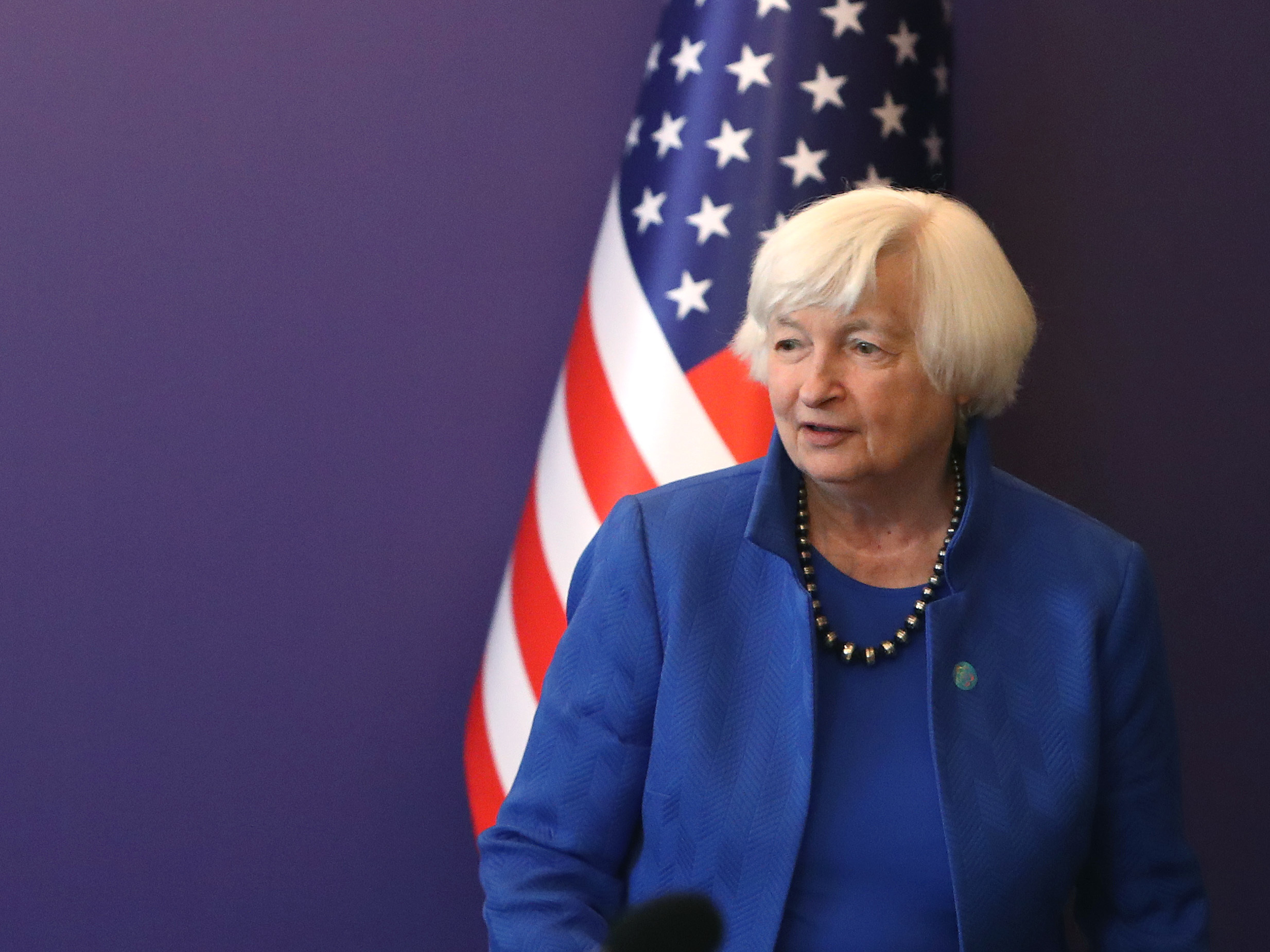 U.S. Treasury Secretary Janet Yellen attends a meeting in Seoul, South Korea on Tuesday. She spoke to <em>Morning Edition</em> about some of the initiatives she's been promoting on her trip overseas. (Getty Images)