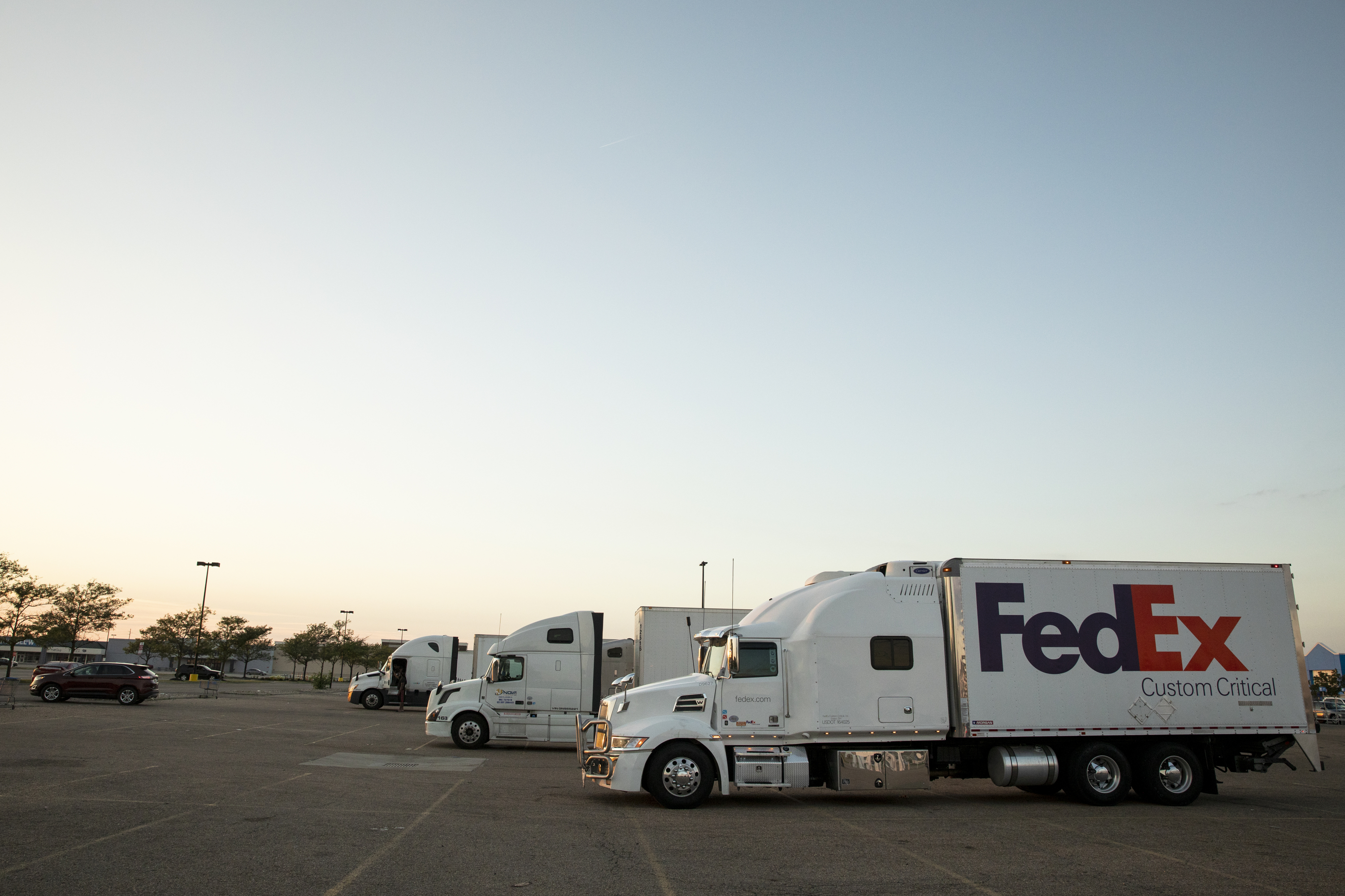 Brandie Diamond parks her FedEx Custom Critical Truck in a Walmart Supercenter Parking Lot for her day off in Columbus, Ohio. (Meg Vogel for NPR)