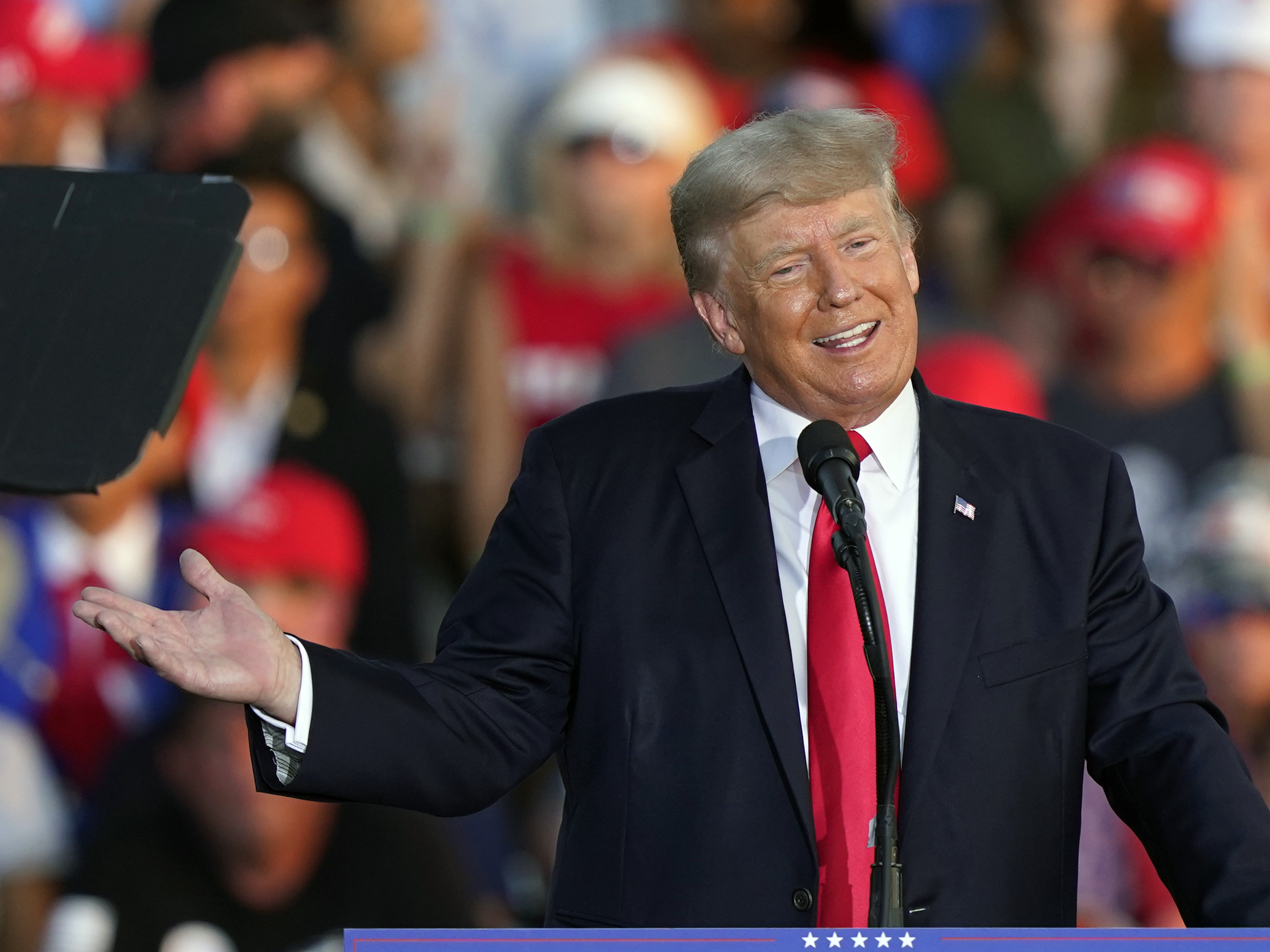 Former President Donald Trump speaks at a rally at the Lorain County Fairgrounds in Wellington, Ohio, on June 26, 2021.