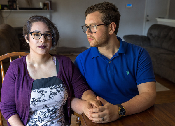 Elizabeth and James Weller at their home in Houston two months after losing their baby girl due to a premature rupture of membranes. Elizabeth could not receive the medical care she needed until several days later because of a Texas law that banned abortion after six weeks.