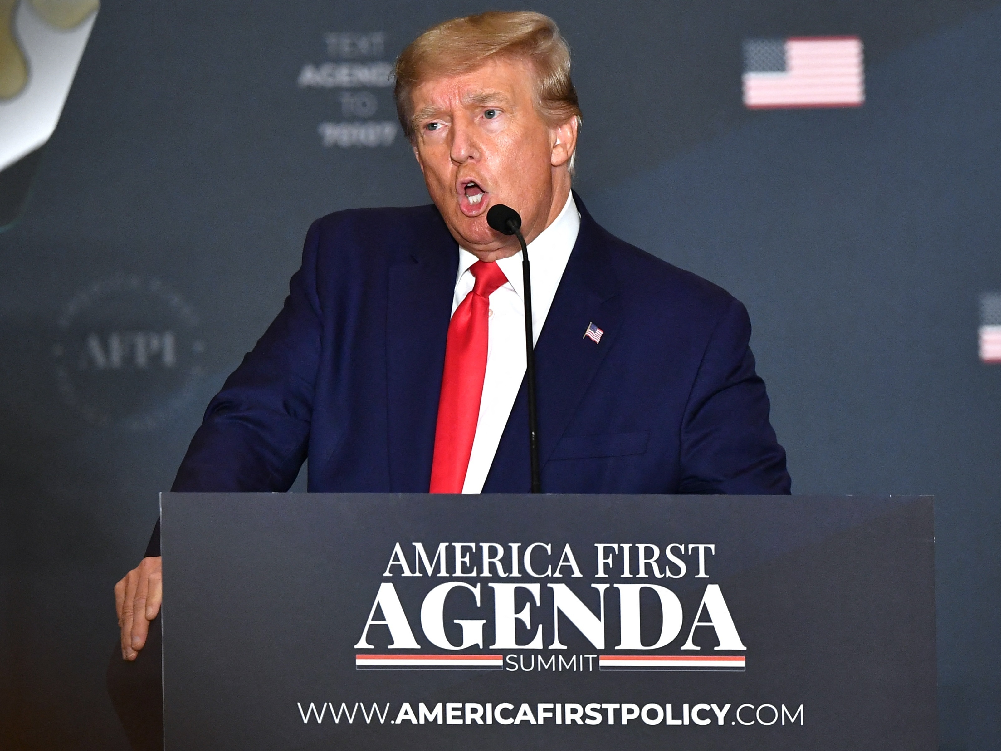 Former President Donald Trump speaks at the America First Policy Institute Agenda Summit in Washington, D.C., on Tuesday. (AFP via Getty Images)