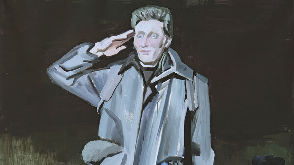 Lesia Khomenko, Max in the Army, 2022. Oil on canvas, 84.5 x 57.5 inches