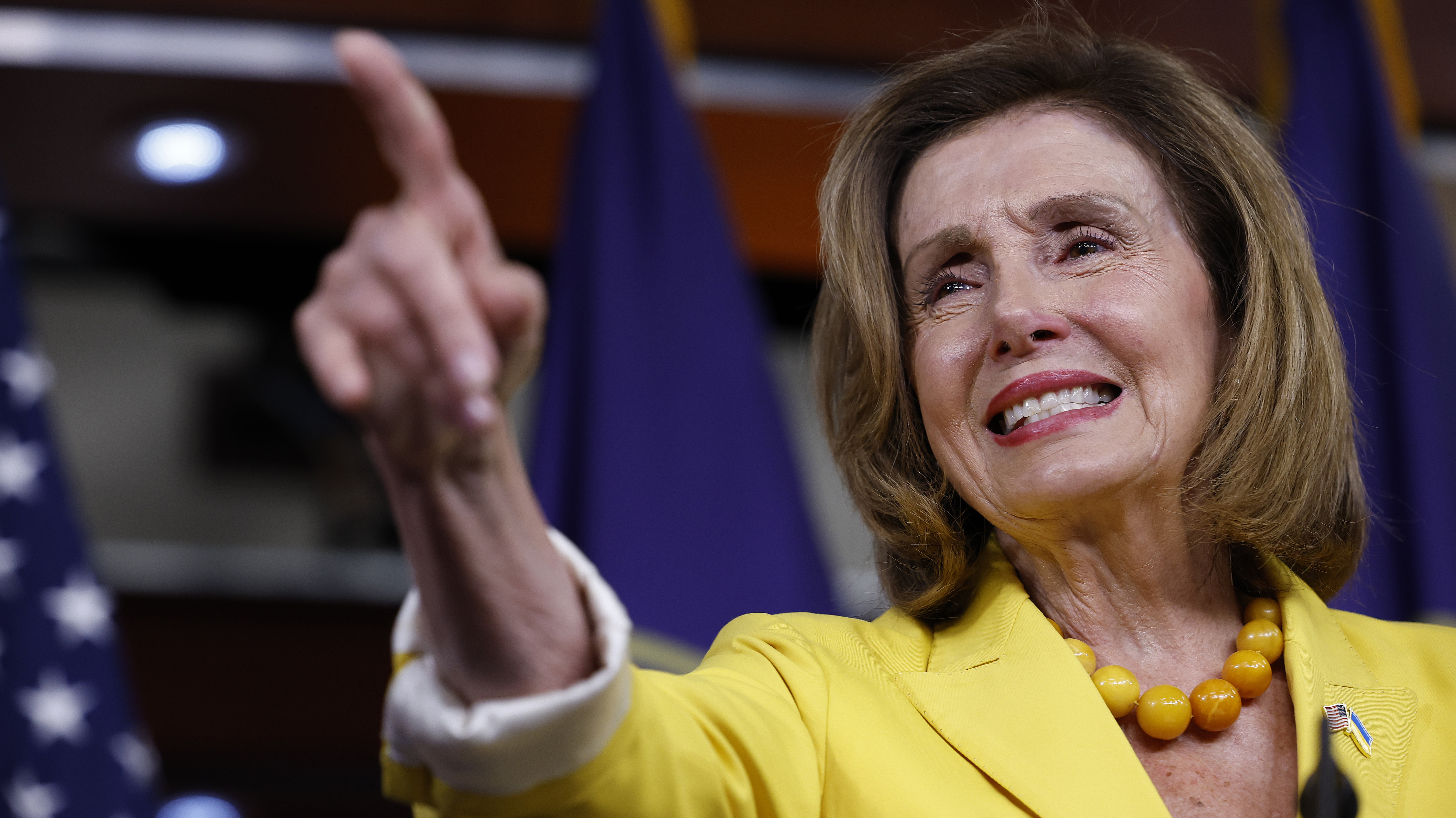 Speaker of the House Nancy Pelosi, D-Calif., talks to reporters on Friday during her weekly news conference ahead of the House vote on the Inflation Reduction Act of 2022. Despite not achieving everything Democrats wanted, the $737 billion act will focus on slowing climate change, lower health care costs, a 15% corporate minimum tax, a 1% fee on stock buybacks and enhancing IRS enforcement. (Getty Images)