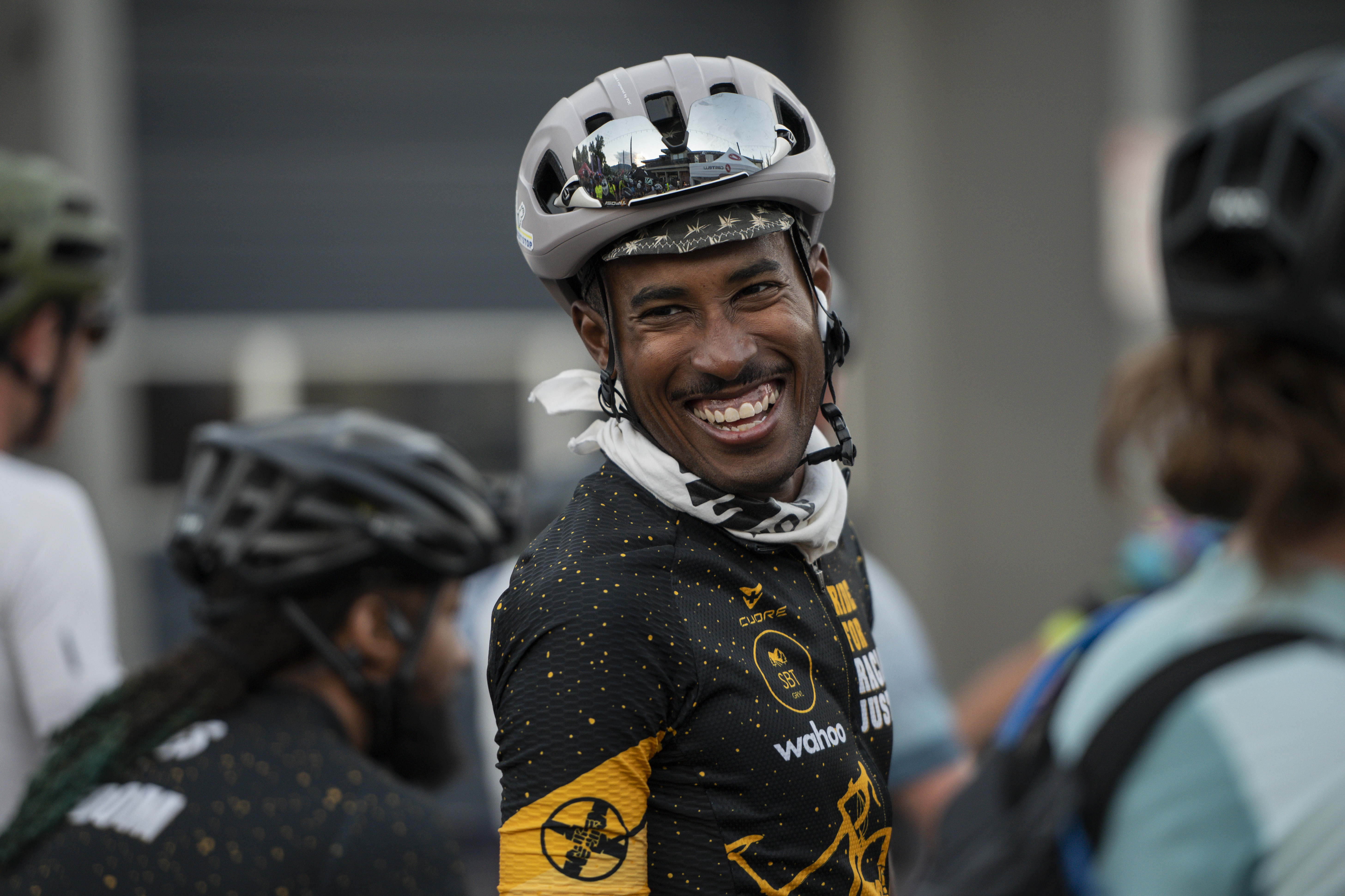 Focusing on diversity and inclusion, gravel bike racing welcomes all to this sport 5 Ride for Racial Justice cyclist Ariel Marlowe smiles at the start of the SBT GRVL race.