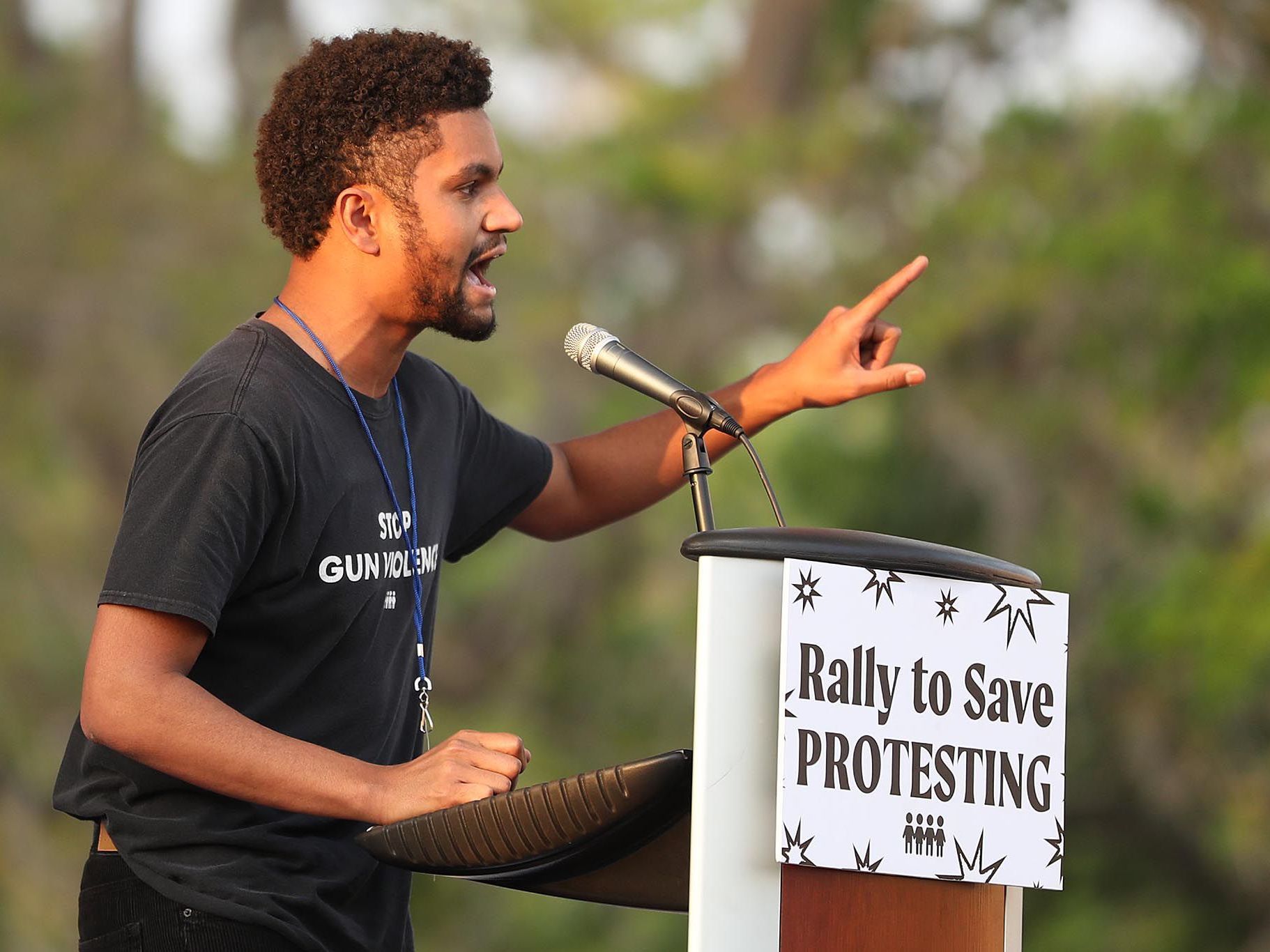 Maxwell Frost speaks during a March For Our Lives Florida drive-in rally and aid event at Tinker Field in Orlando on March 26, 2021. (TNS)