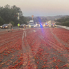 A tomato spill makes a major California highway a marinara mess