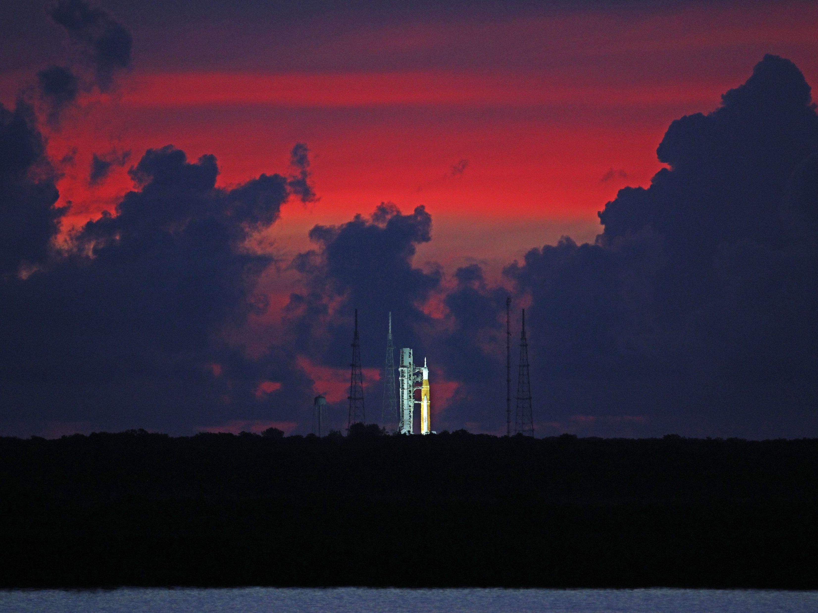 The Artemis 1 moon rocket at Launch Pad 39 at the Kennedy Space Center. (AFP via Getty Images)
