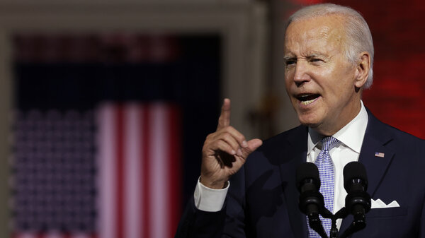 President Joe Biden delivers a primetime speech at Independence National Historical Park September 1, 2022 in Philadelphia.