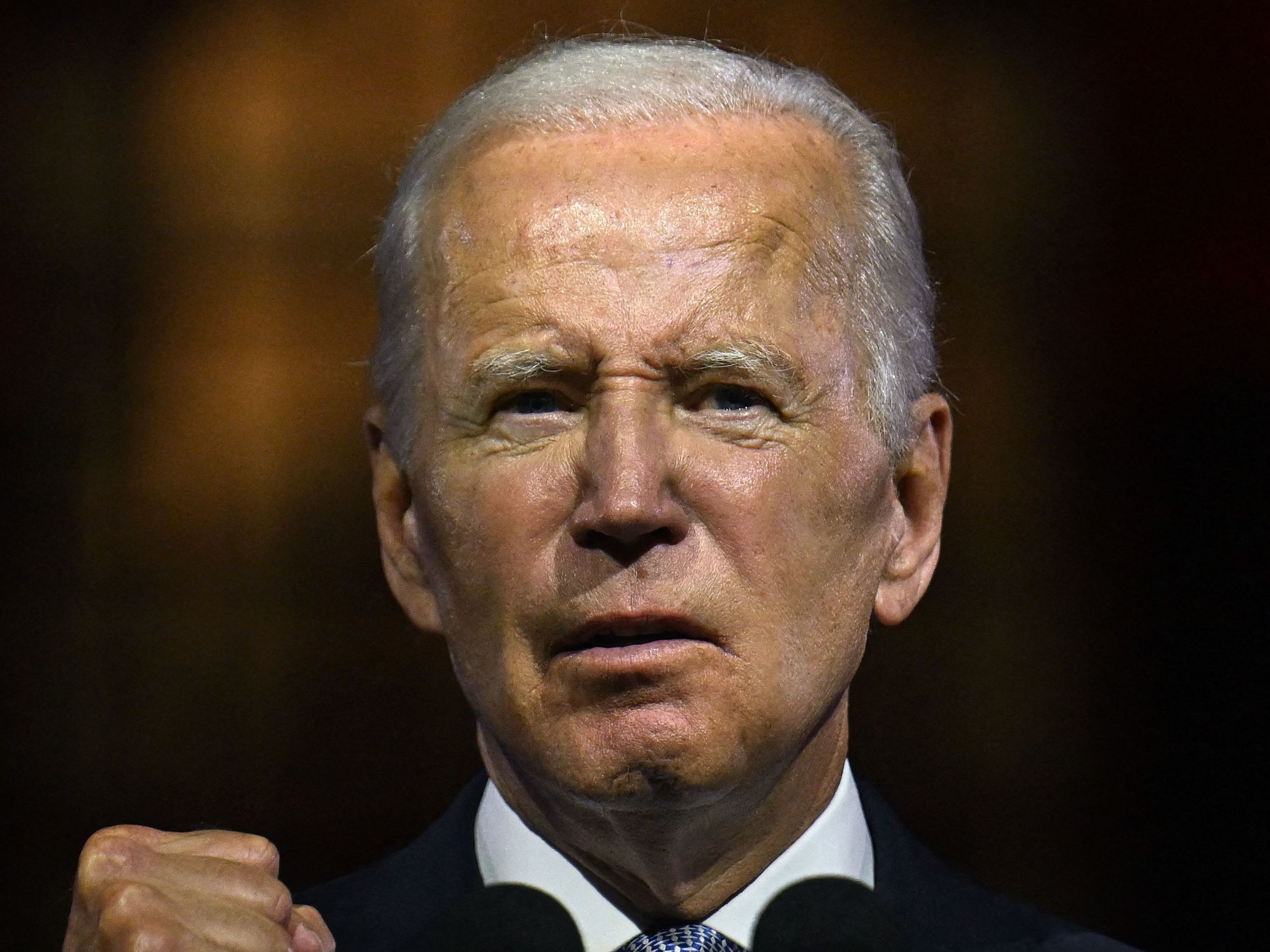 US President Joe Biden speaks about the soul of the nation, outside of Independence National Historical Park in Philadelphia, Pennsylvania, on September 1, 2022. (AFP via Getty Images)