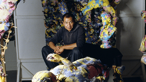 Portrait of Carlos Villa in his studio, 1985.