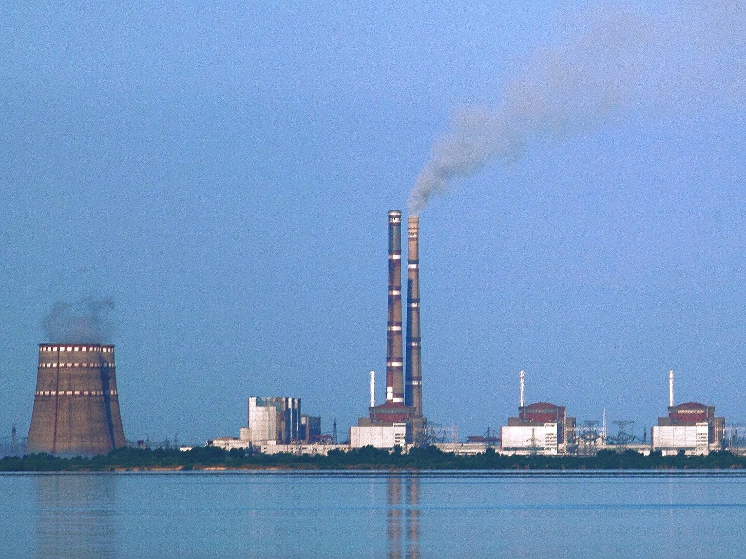 Zaporizhzhia nuclear plant in Ukraine, as seen from across the Dneiper River. (Wikimedia Commons)