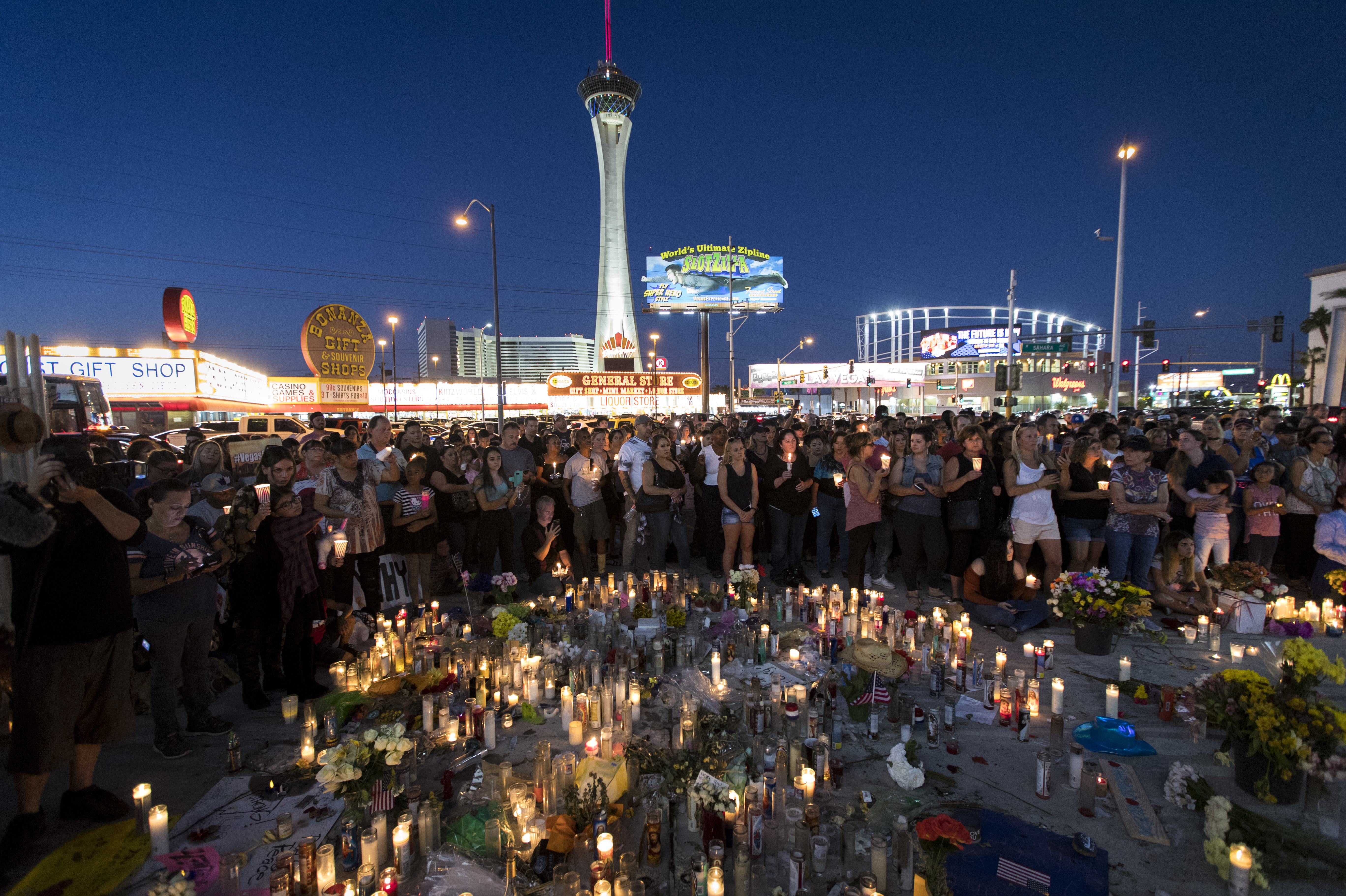 Mourners attend a vigil in Las Vegas following the Oct. 1, 2017, mass shooting at the Route 91 Harvest country music festival. (Getty Images)
