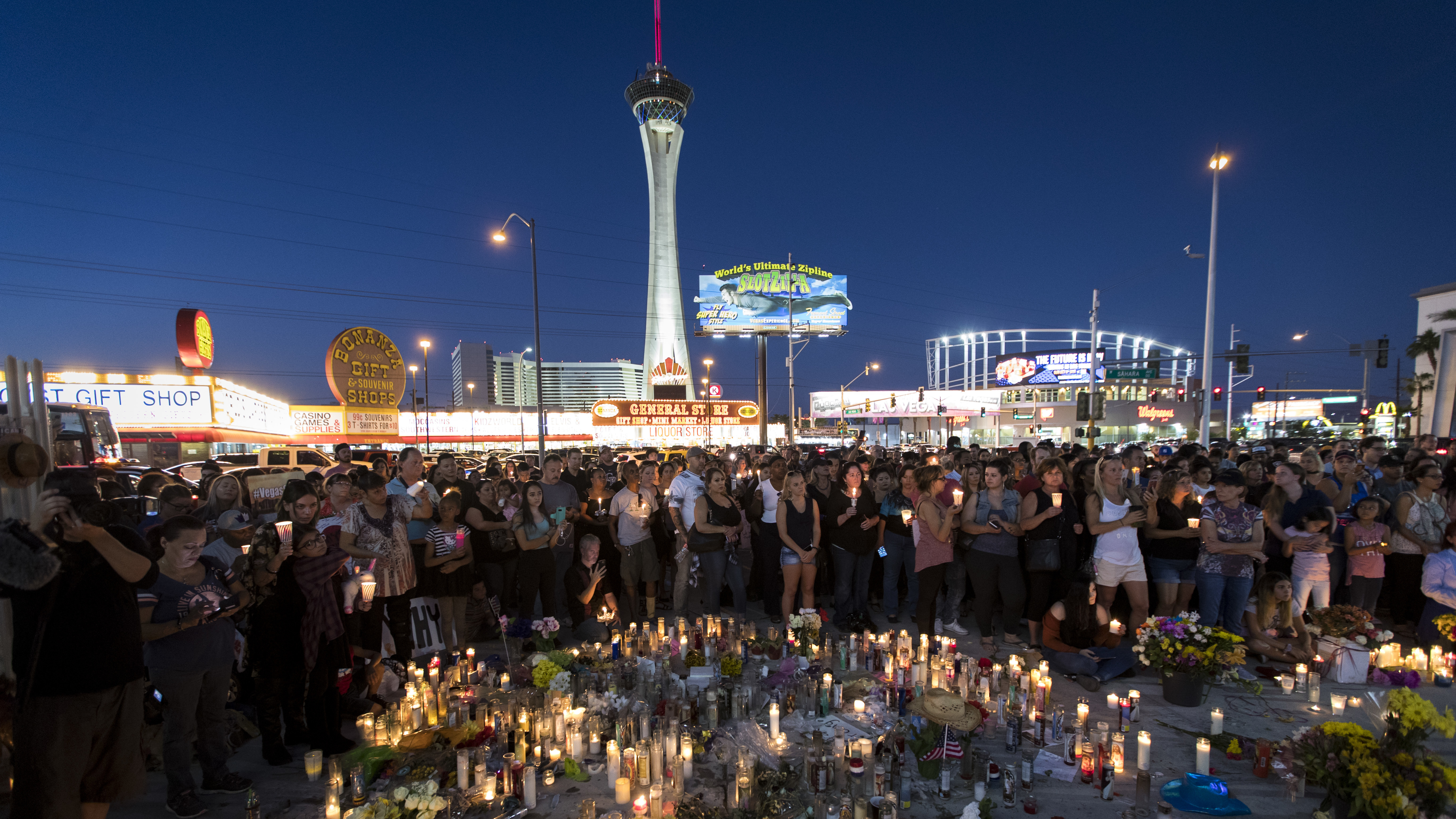 Mourners attend a vigil in Las Vegas following the Oct. 1, 2017, mass shooting at the Route 91 Harvest country music festival.