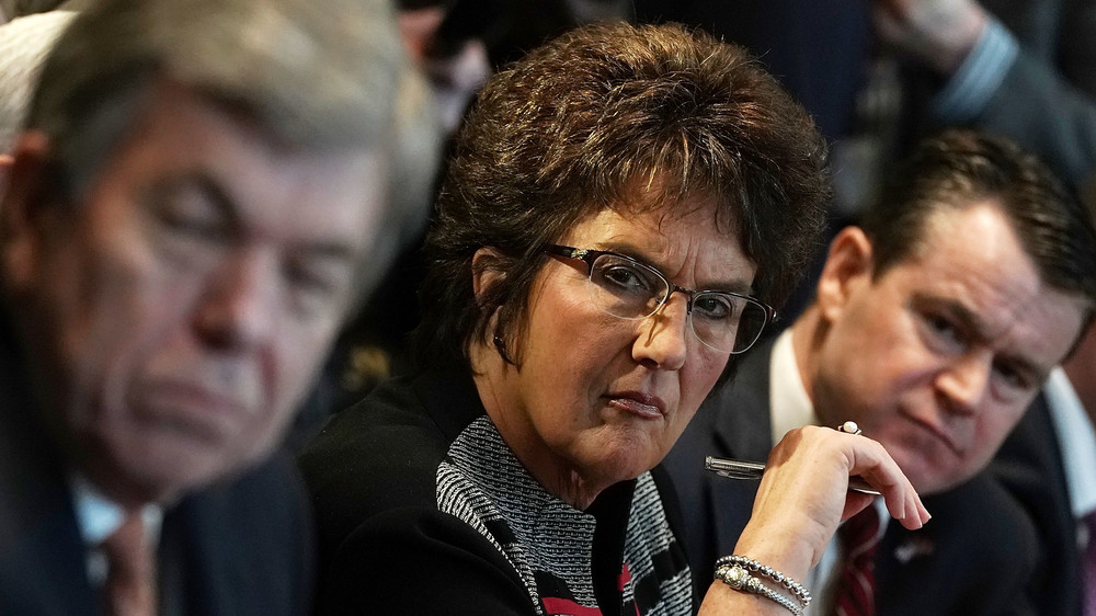 Rep. Jackie Walorski (R-IN) sits between Sen. Roy Blunt (R-MO) and Sen. Todd Young (R-IN) during a meeting between President Donald Trump and congressional members on Feb. 13, 2018. (Getty Images)