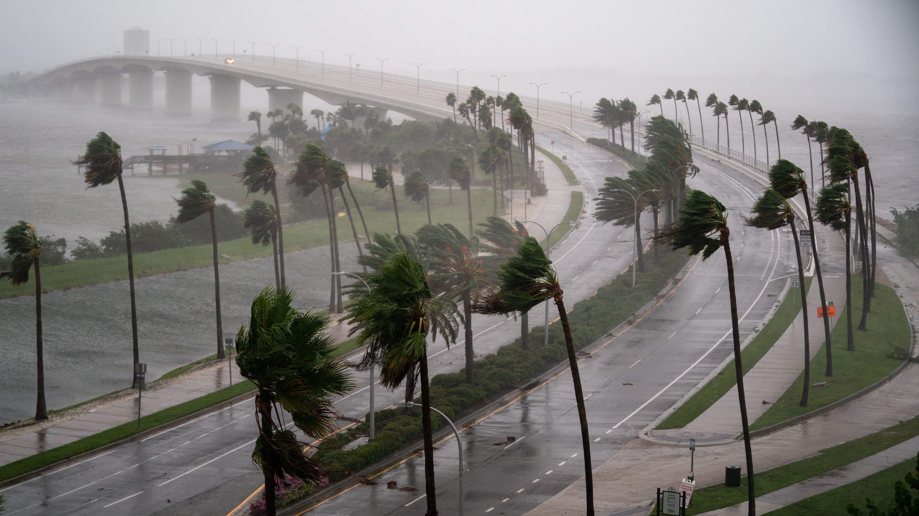 Wind gusts blow across Sarasota Bay as Hurricane Ian churns to the south on Wednesday in Sarasota, Fla.