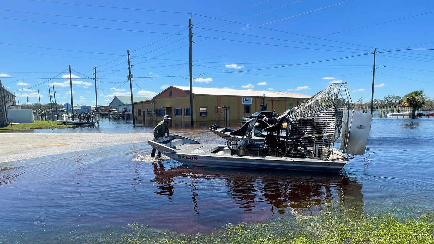 An airboat navy tended to the instant islands brought on by Hurricane