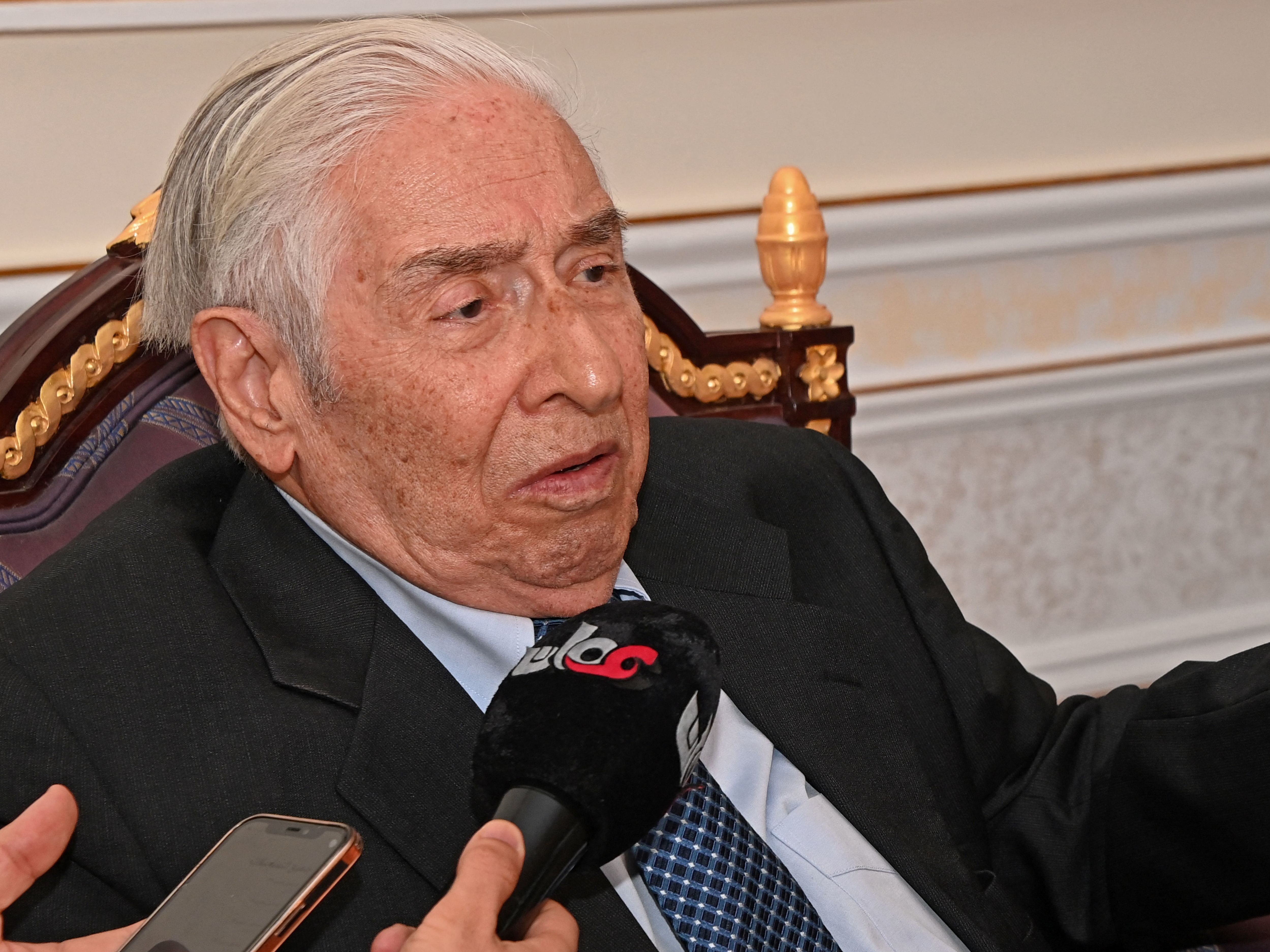Baquer Namazi, one of four U.S. citizens whose freedom Washington had demanded in the context of any revived nuclear deal with Tehran, speaks to the press upon his arrival to the Omani capital Muscat on Oct. 5, 2022 following his release. (AFP via Getty Images)