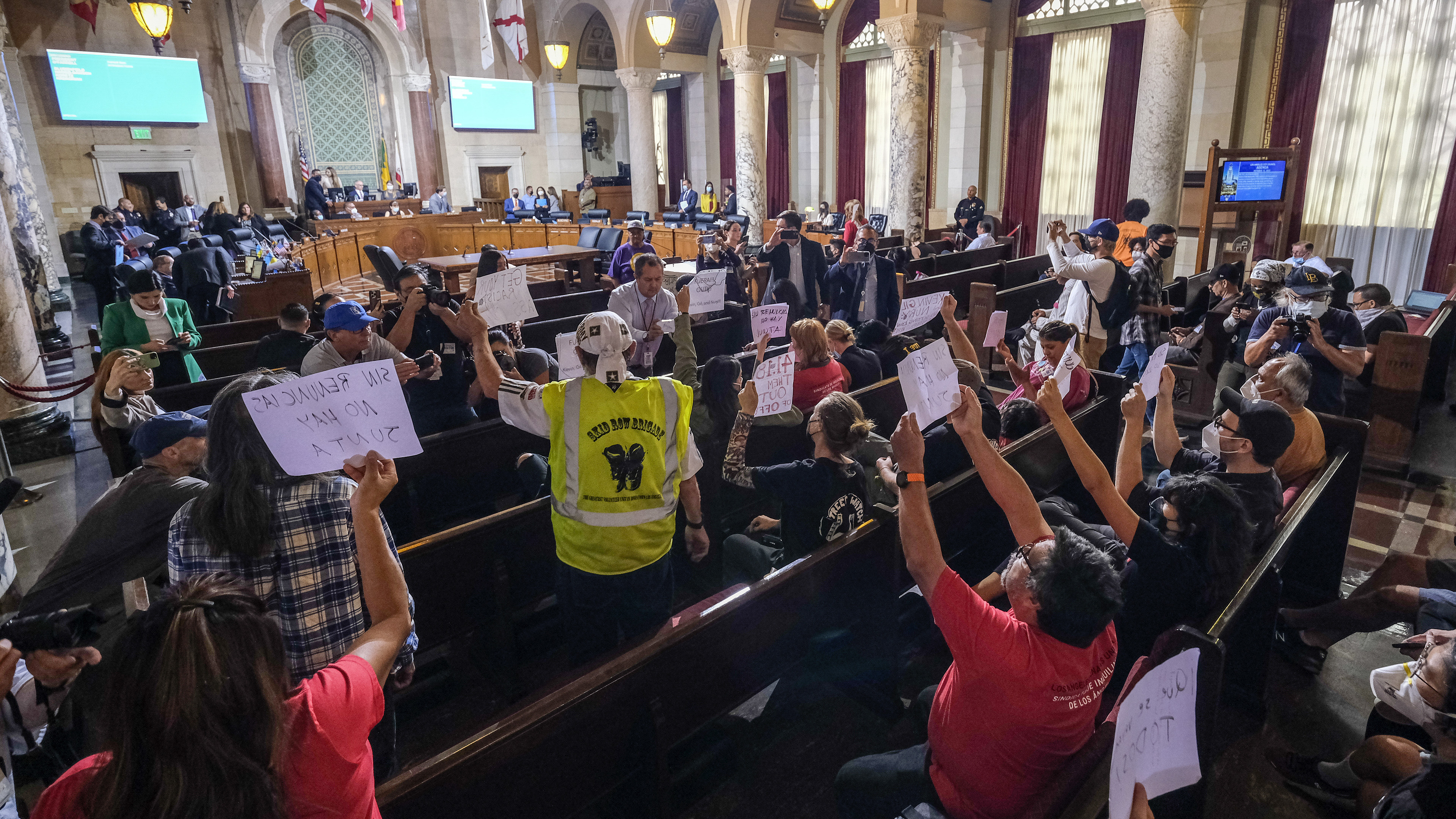 Protesters in L.A. derail council meeting after leaked racist statements