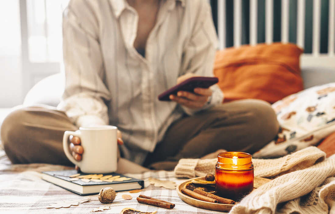 African Young Woman Reading Book Drinking Cup Coffee Sticking