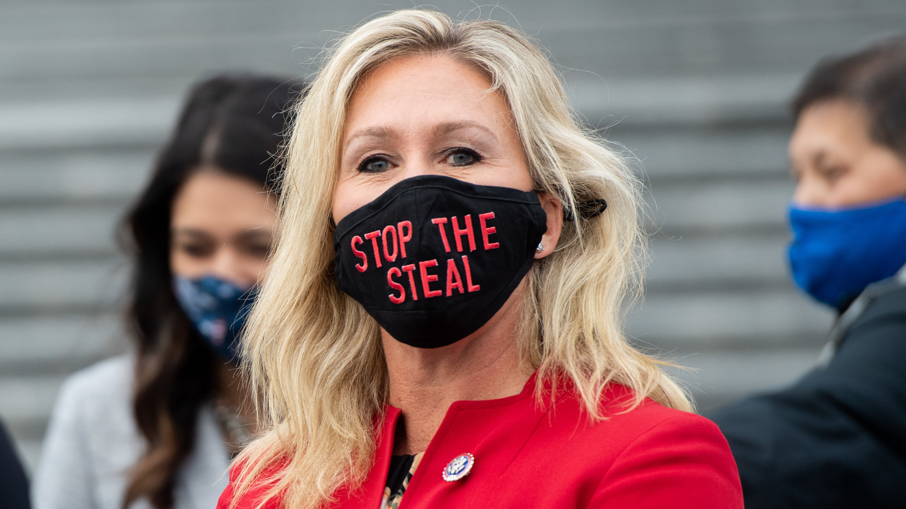 U.S. Rep. Marjorie Taylor Greene, shown here on Jan. 4, 2021, continues to embrace the falsehood that the 2020 election was stolen. (AFP via Getty Images)
