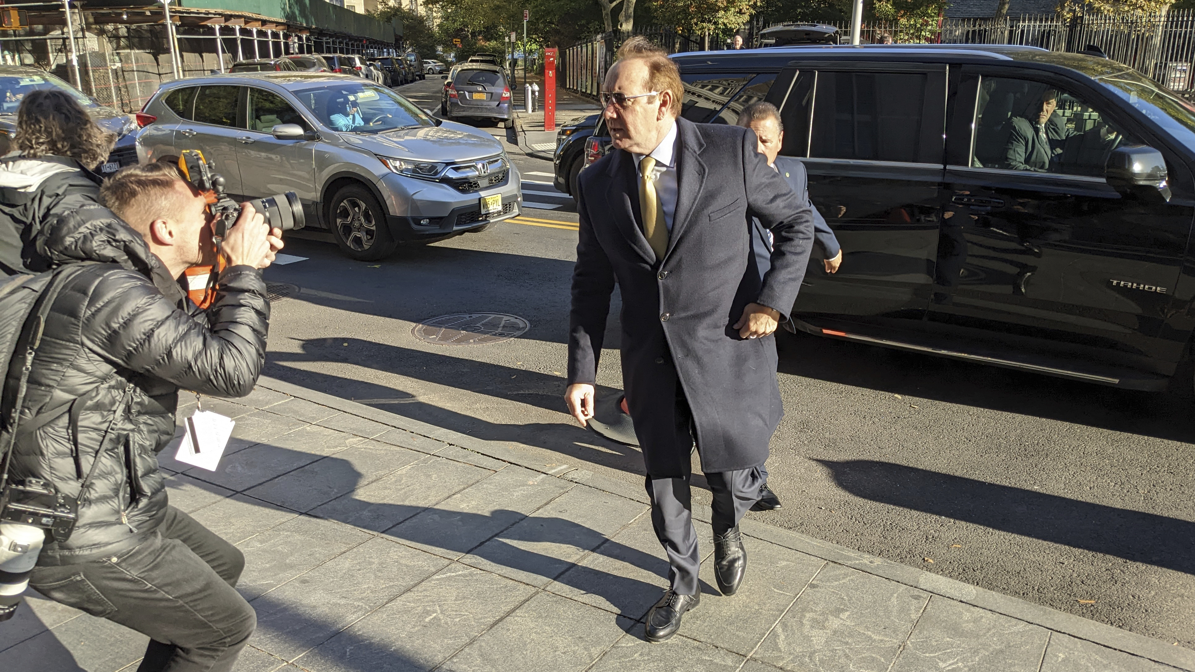Actor Kevin Spacey arrives at federal court for a civil trial in New York City on Thursday.