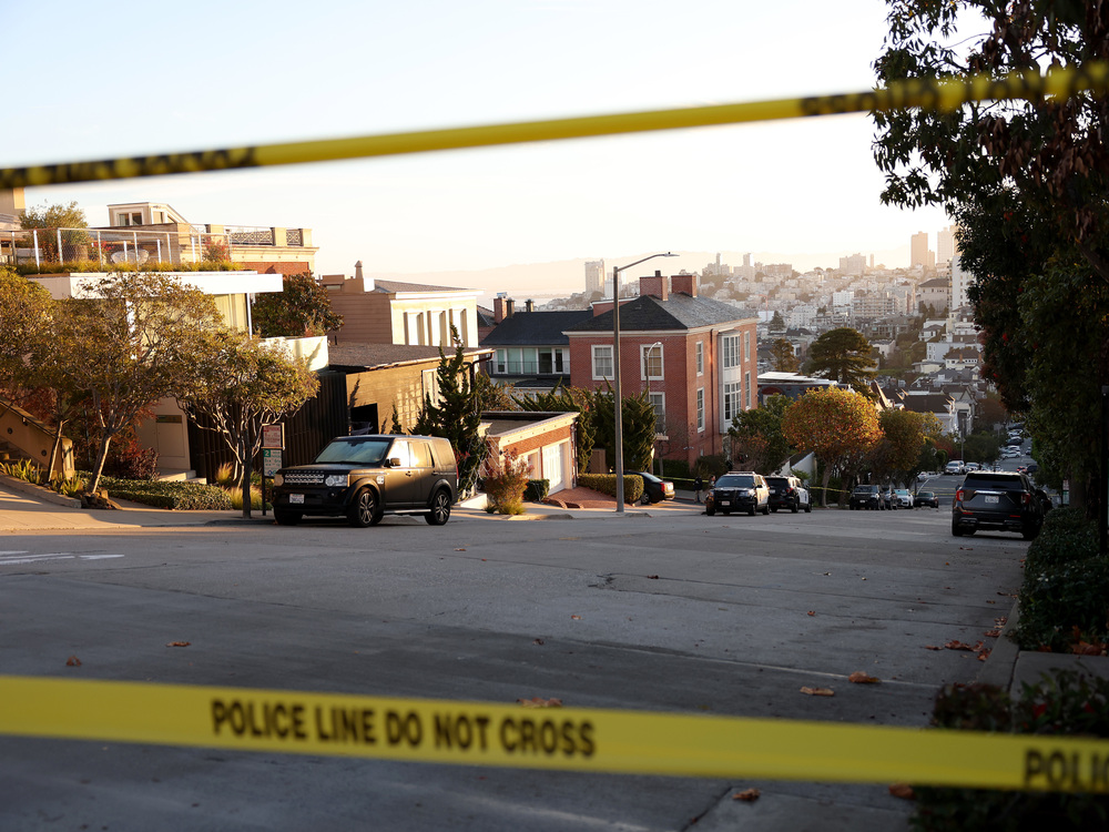 Police tape is seen in front of the home of House Speaker Nancy Pelosi on Friday in San Francisco. Pelosi's husband, Paul, was violently attacked in their home by an intruder. (Getty Images)