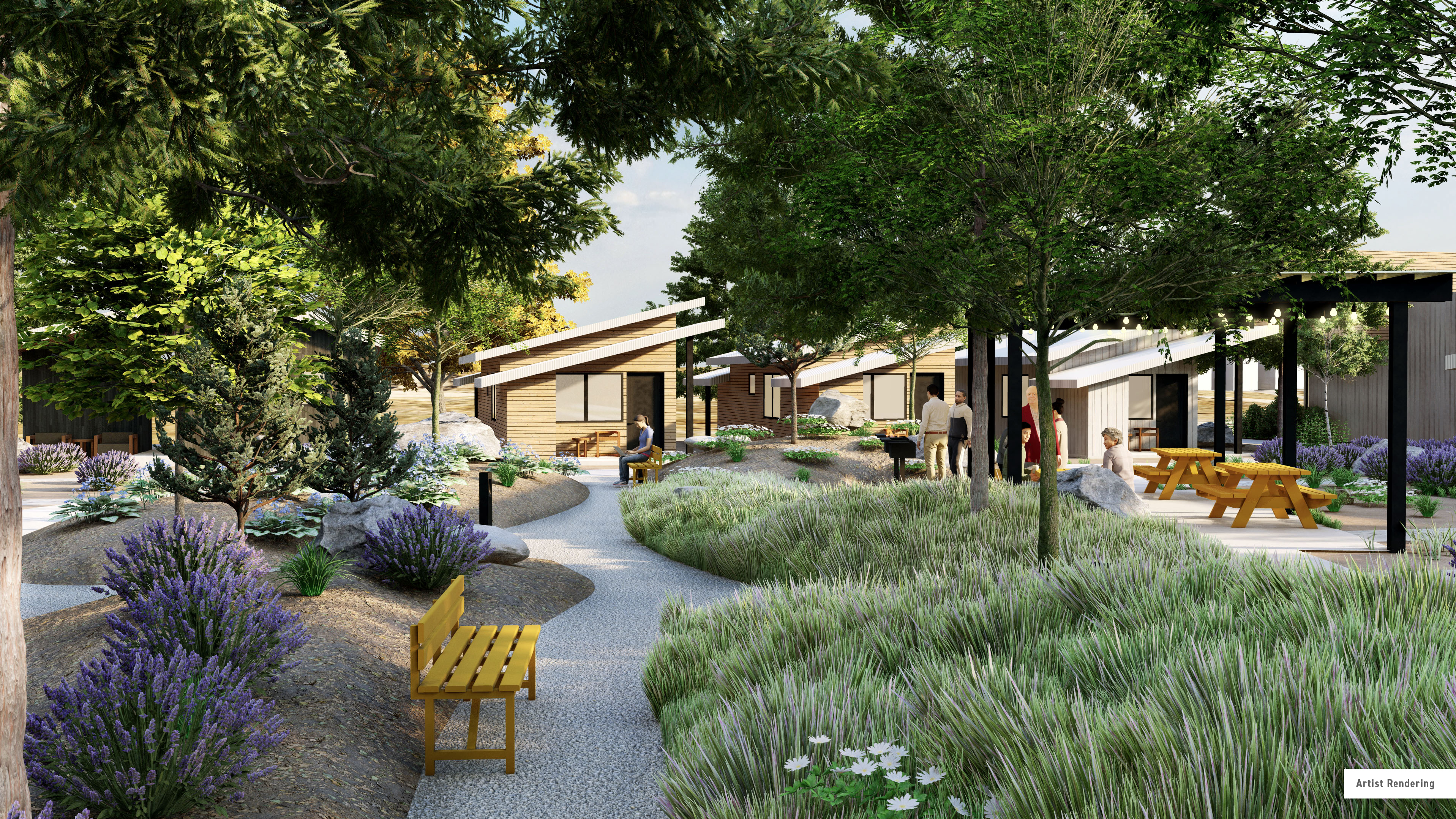 A rendering of The Other Side Village, which will initially have 60 cottage-style homes, but the team behind the project hopes to eventually expand to 430 houses. (The Other Side Village)