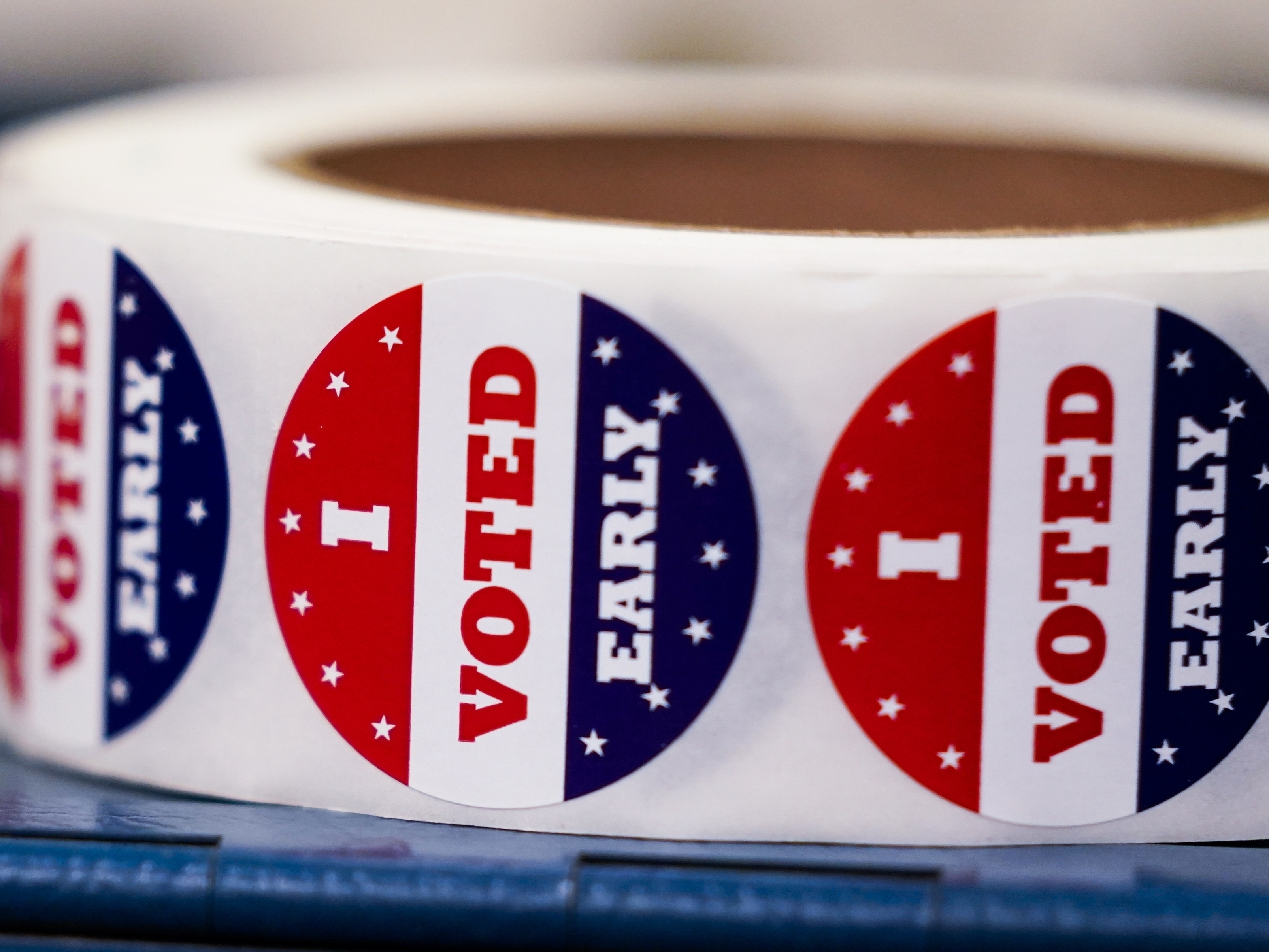 "I voted early" stickers are seen at a polling station on Oct. 25 in Milwaukee.