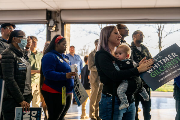 Nikki Vinckier participates during a campaign rally on Nov. 3, 2022 in Warren, Mich., for Democratic Gov. Gretchen Whitmer. Whitmer faces faces Republican Tudor Dixon in Tuesday's election for governor.