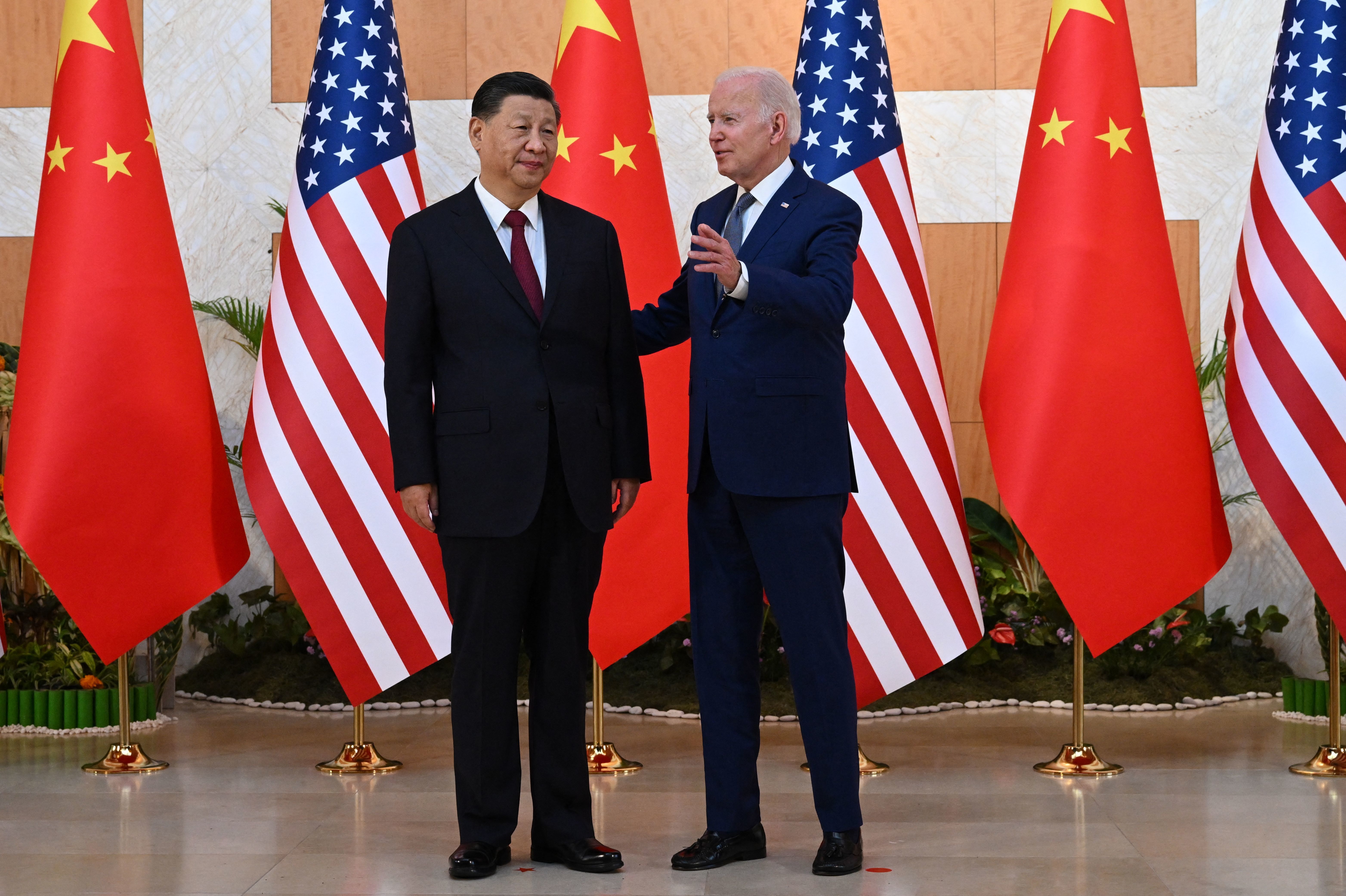 President Joe Biden and Chinese President Xi Jinping hold a meeting on the sidelines of the G20 Summit in Bali on Monday. (Saul Loeb/AFP/Getty Images)