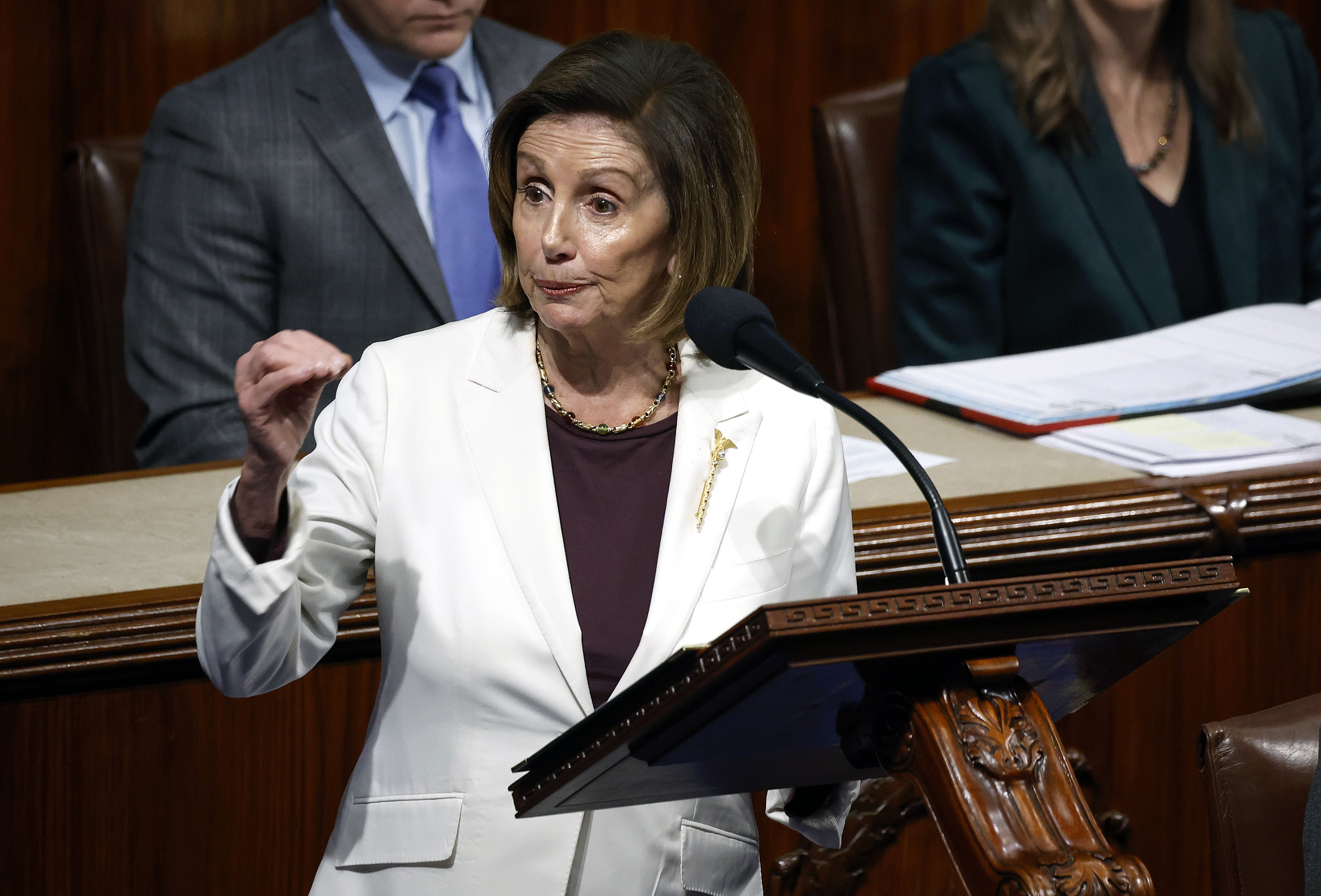 Speaker of the House Nancy Pelosi delivers remarks from the Capitol's House chamber on Nov. 17. (Getty Images)