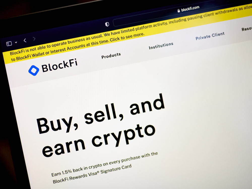 The BlockFi website on a laptop computer arranged in the Brooklyn borough of New York, US, on Nov. 17. BlockFi filed for bankruptcy on Nov 28, 2022. (Bloomberg via Getty Images)