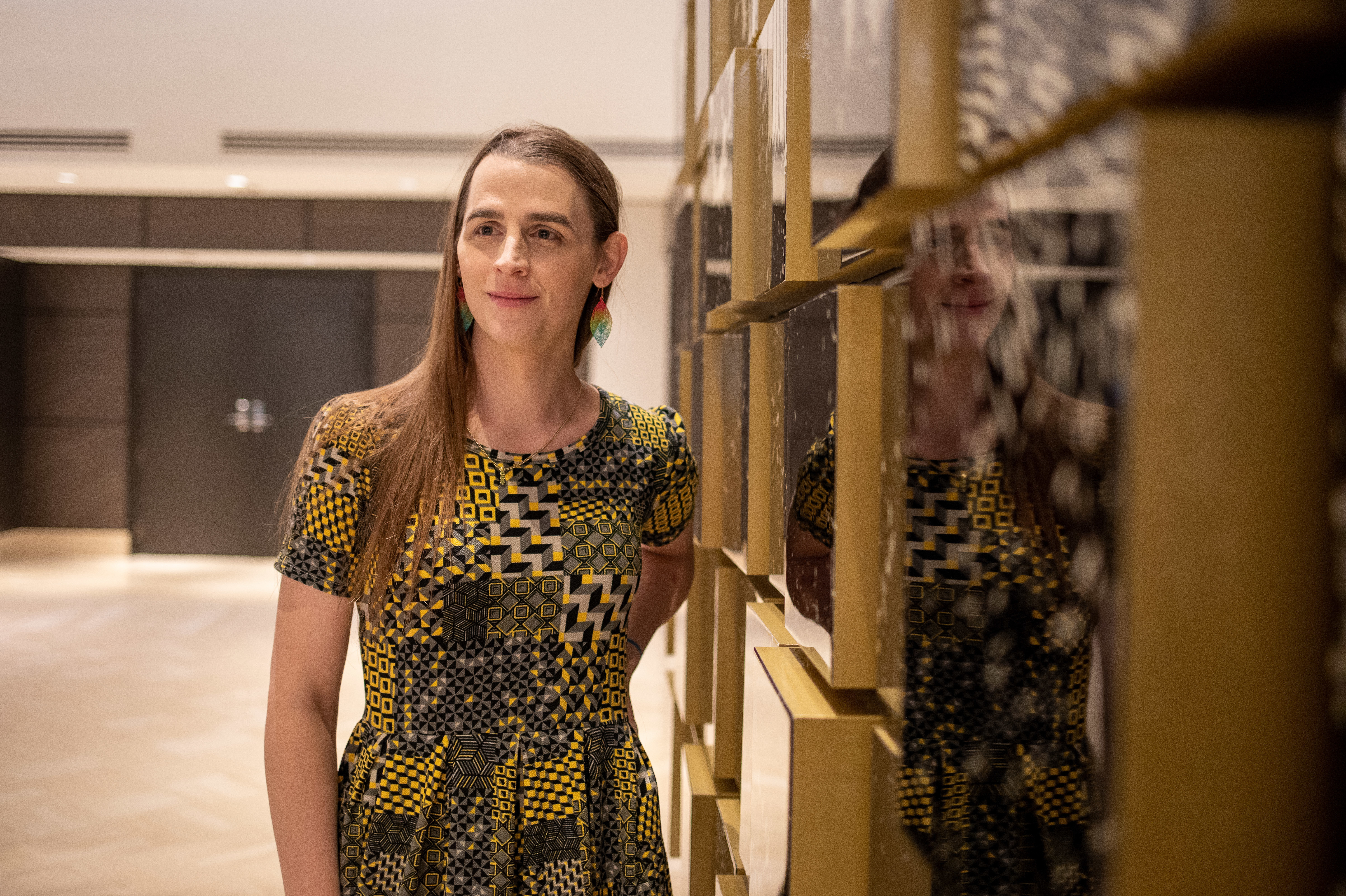 Zooey Zephyr, state Rep.-elect for the 100th district of the Montana House of Representatives, is the first openly trans woman to be elected in the state legislature. Zephyr poses for a portrait at the JW Marriott Hotel in Washington D.C., on Dec. 2, 2022. (Keren Carrión/NPR)