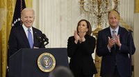 President Biden delivers remarks during a reception to celebrate Rosh Hashanah, the Jewish New Year, with Vice President Kamala Harris and second gentleman Doug Emhoff at the White House on Sept. 30.