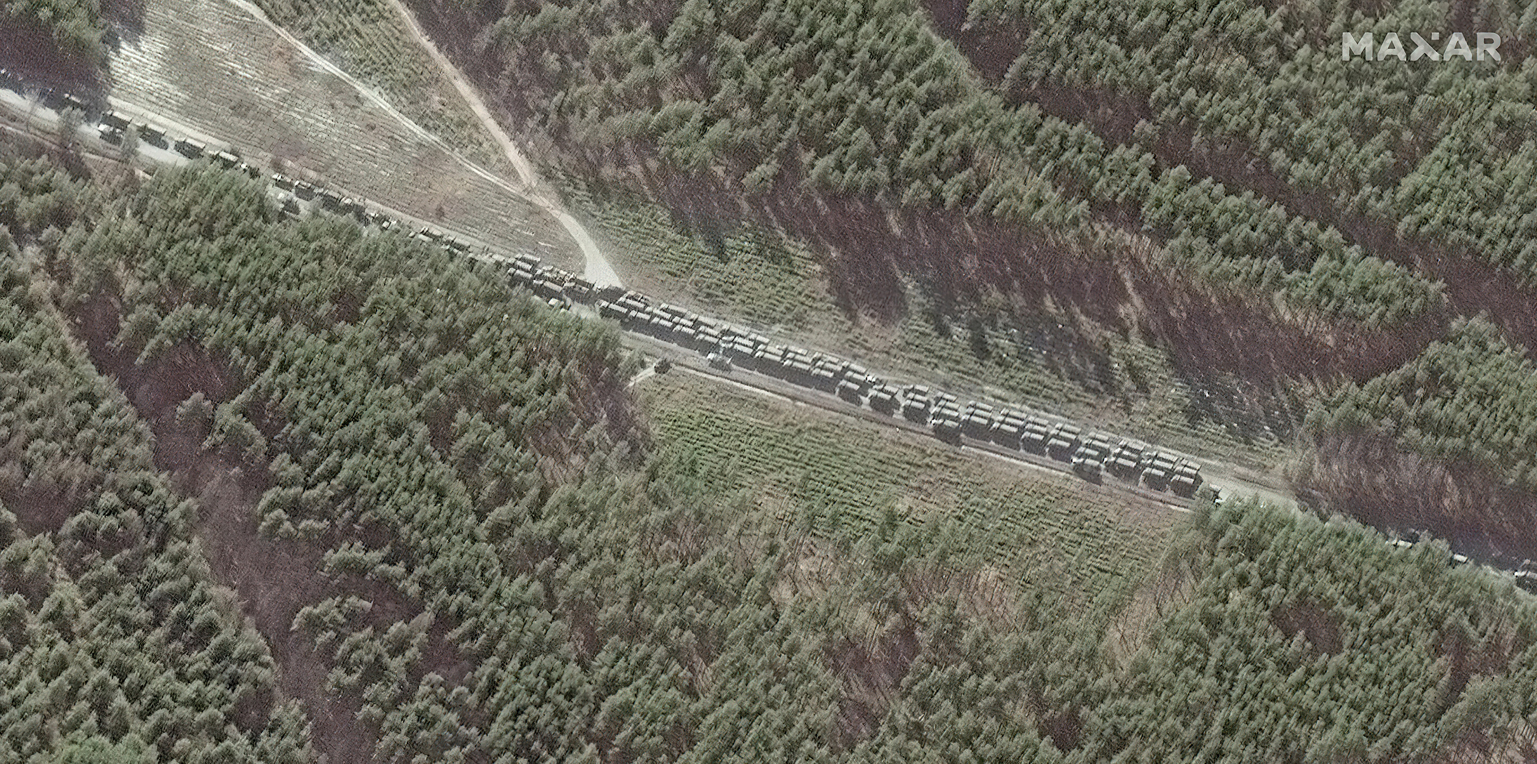 There have been 50,000 alleged war crimes in Ukraine. We worked to solve one 7 Satellite imagery of the northern end of the Russian convoy southeast of Ivankiv, Ukraine, on Feb. 28.