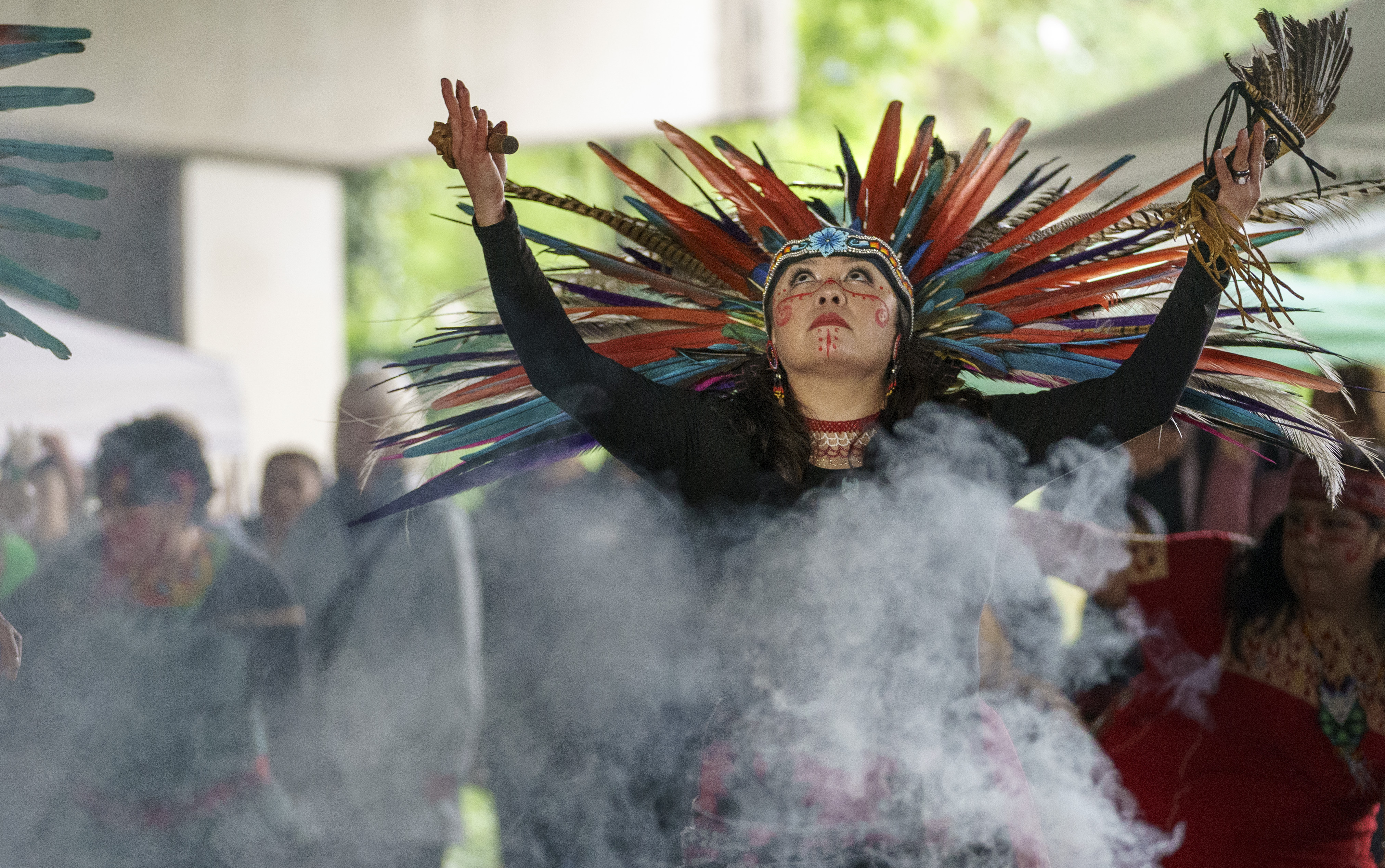 Aztek dancer Maira Barrera Mazatl of Sublimity dances during opening prayers at "Tending Our Roots," an event aimed at bringing awareness to missing and murdered Indegenous people, held at South Hawthorne Waterfront Park in Portland, May 5, 2022. Full story here.