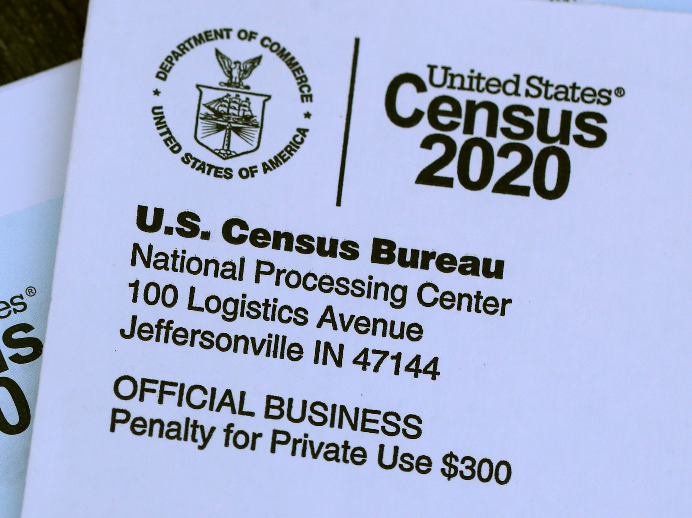 The U.S. census logo appears on census materials received in the mail with an invitation to fill out census information online in 2020 in San Anselmo, Calif. (Getty Images)