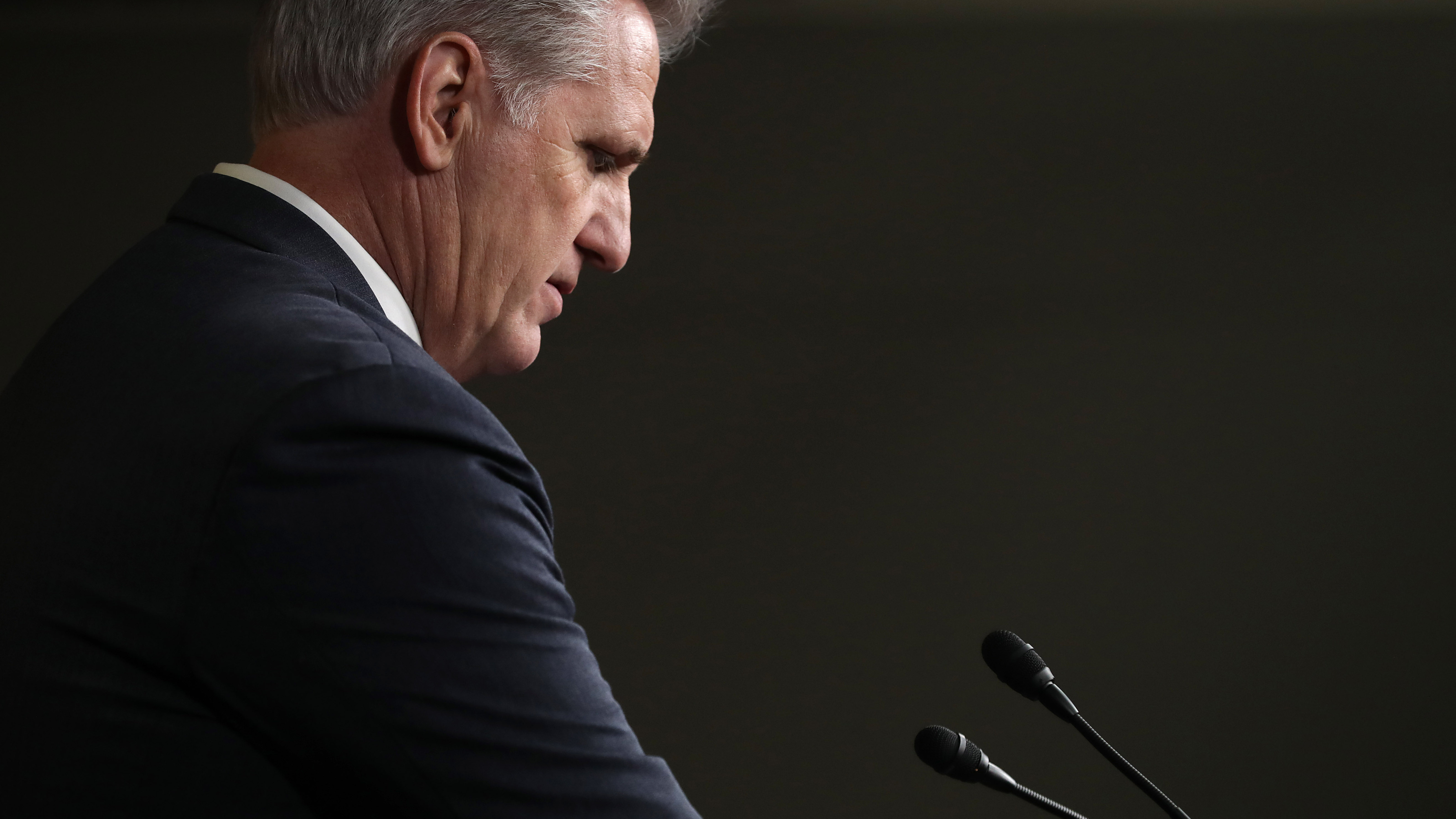 Then-House Minority Leader Kevin McCarthy, R-Calif., talks to reporters during a news conference following a GOP caucus meeting at the U.S. Capitol on Feb. 13, 2019.